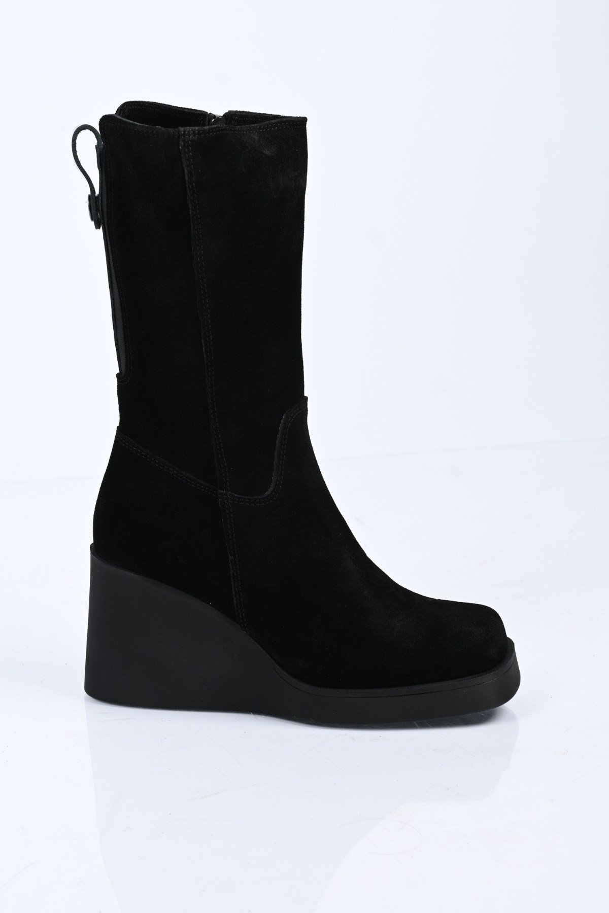 Bestello Bağcıksız Fermuarlı Hakiki Deri Dolgu Topuk Çizme 347-2501 Kadın Çizme347-2501_SIYAH SUET_36High Boots