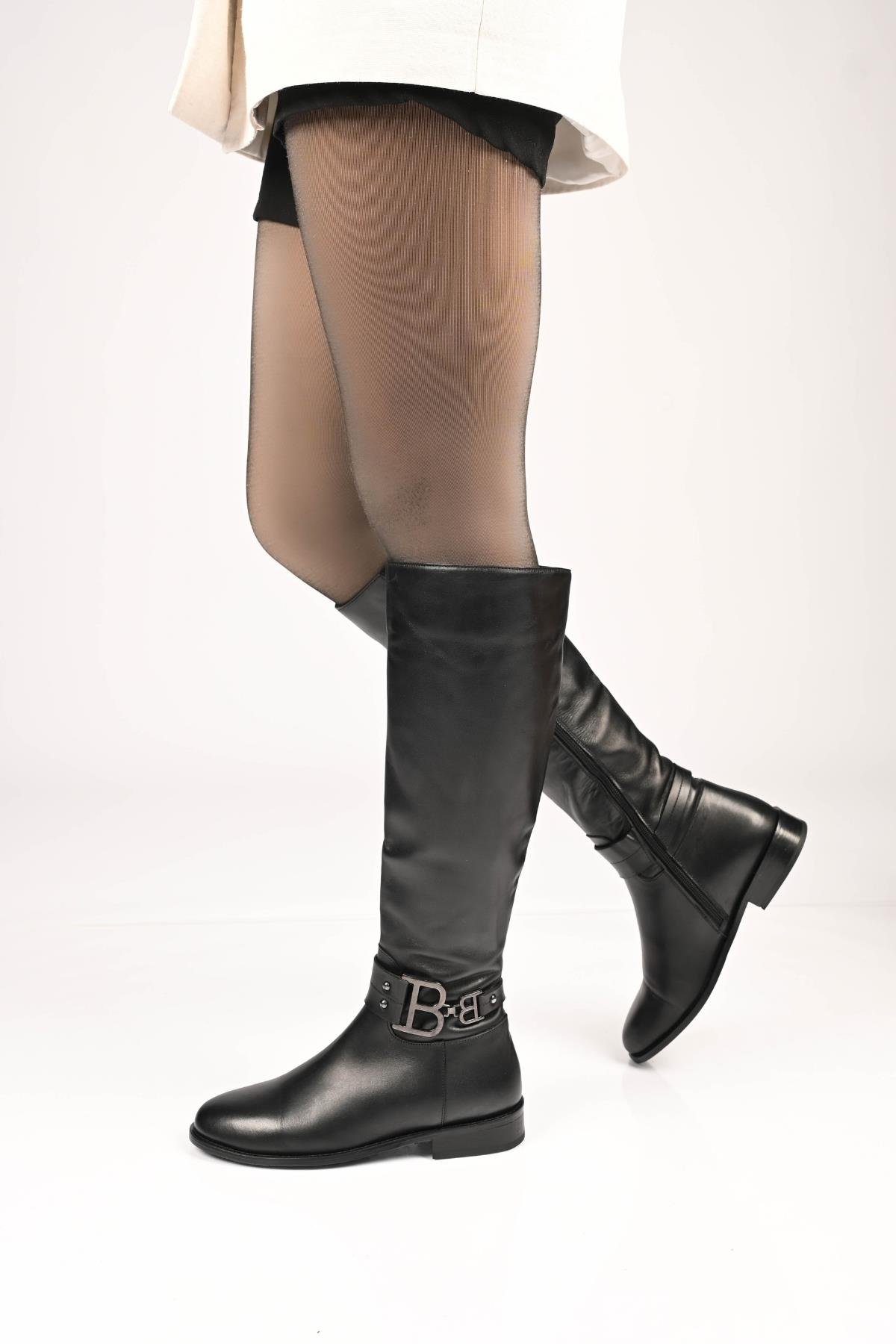 Bestello Bağcıksız Fermuarlı Jurdan Taban Hakiki Deri Çizme 334-2500 Kadın Çizme334-2500_SIYAH_36High Boots