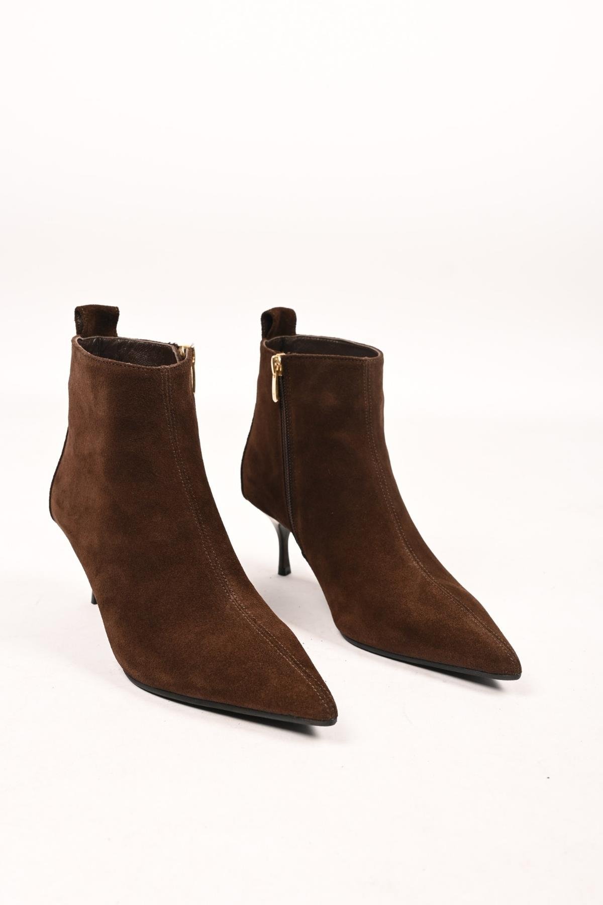 Bestello Bağcıksız Fermuarlı Neolit Taban Hakiki Deri İnce Topuklu Bot 337-2308 Kadın Bot337-2308_KAHVE SUET_36Heeled Boots