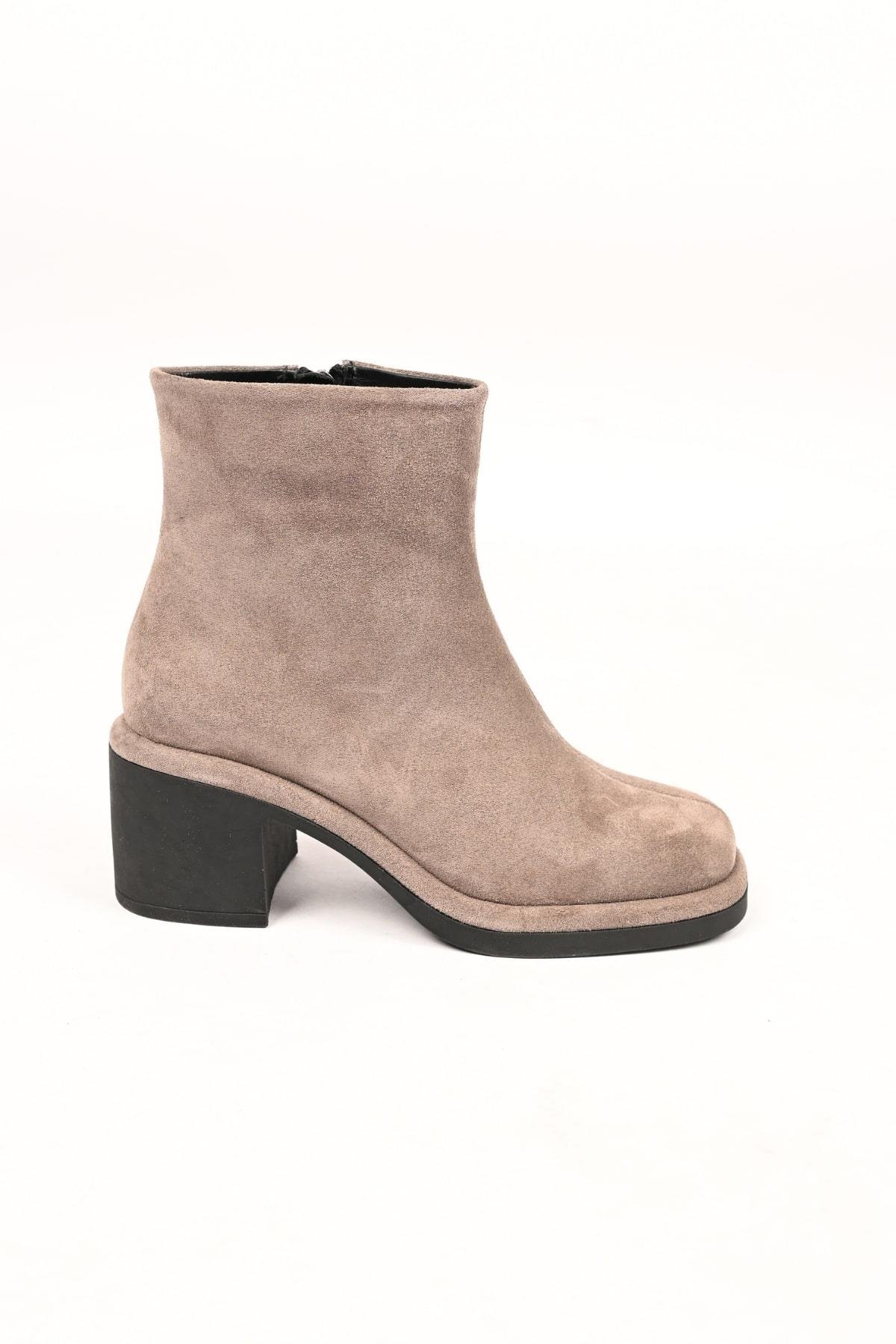 Bestello Bağcıksız Fermuarlı Termo Taban Hakiki Deri Topuklu Bot 336-1231 Kadın Bot336-1231_VIZON SUET_36Heeled Boots