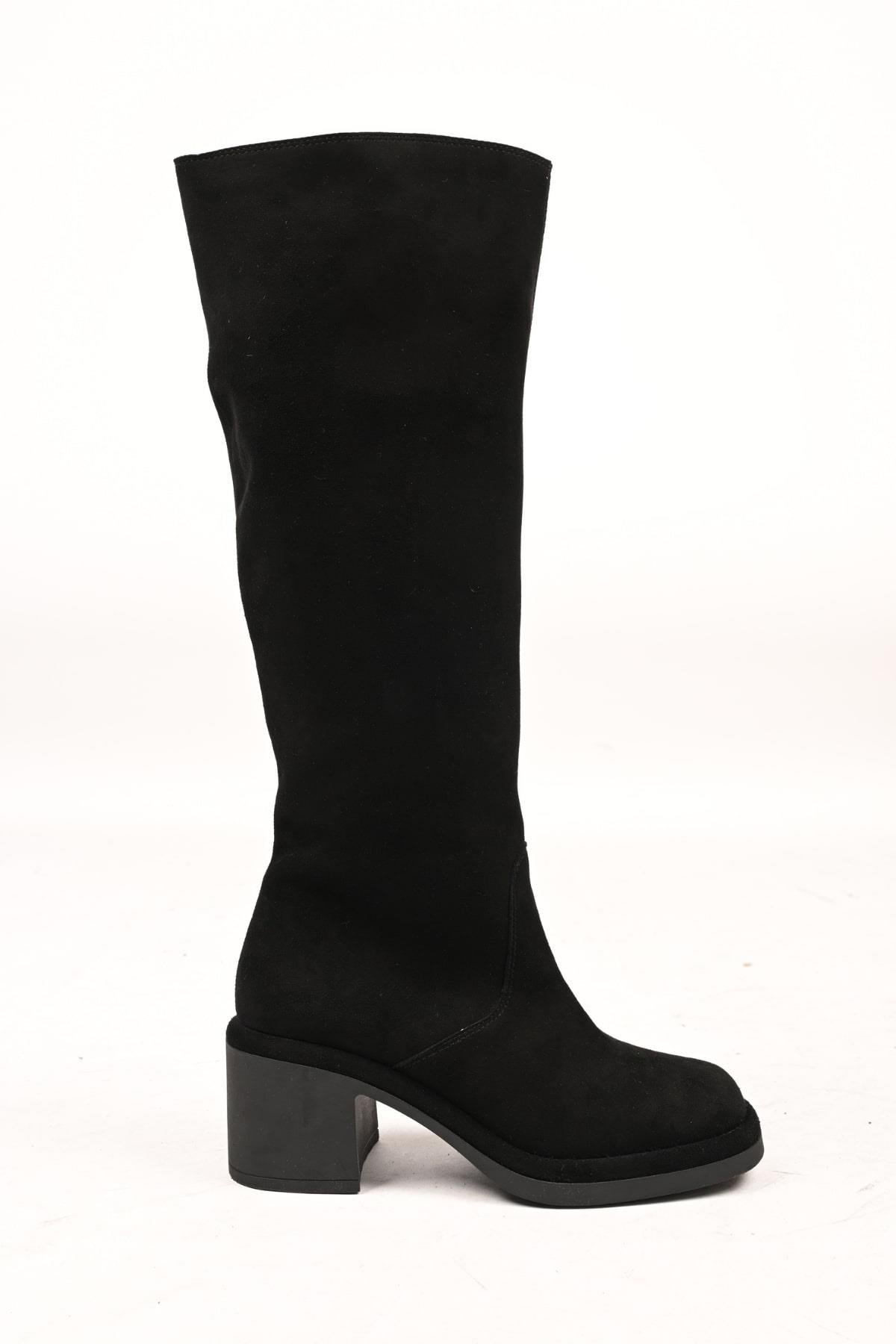 Bestello Bağcıksız Fermuarlı Termo Taban Hakiki Deri Topuklu Çizme 336-1235 Kadın Çizme336-1235_SIYAH SUET_36High Boots