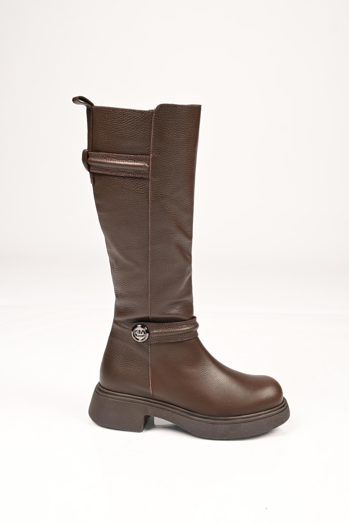 Bestello Bağcıksız Fermuarlı Termo Taban Hakiki Deri Çizme 334-2000 Kadın Çizme334-2000_KAHVE_36High Boots