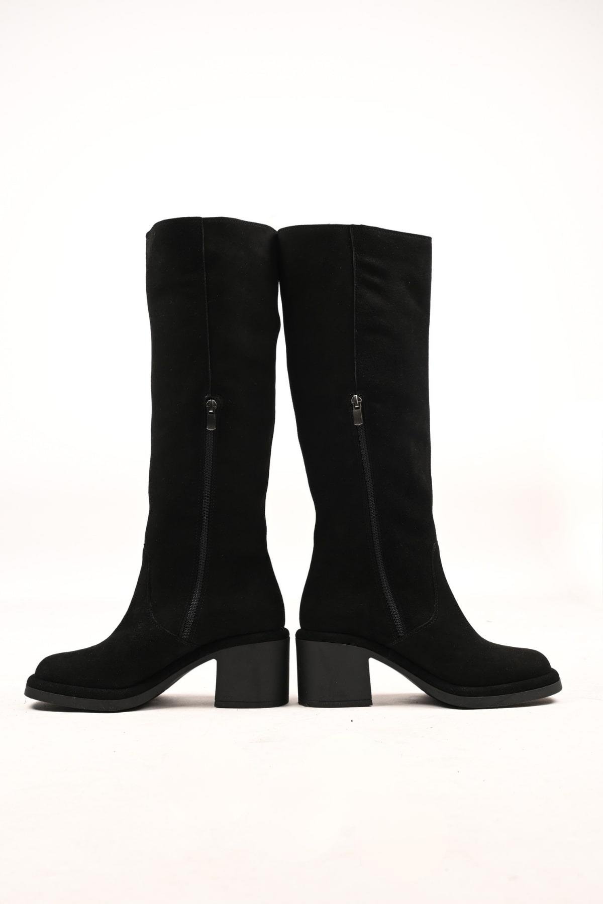 Bestello Bağcıksız Fermuarlı Termo Taban Hakiki Deri Topuklu Çizme 336-1235 Kadın Çizme336-1235_SIYAH SUET_36High Boots