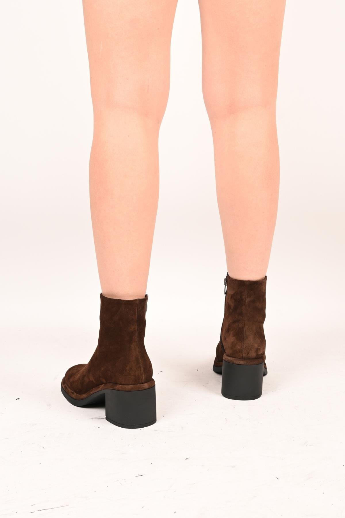 Bestello Bağcıksız Fermuarlı Termo Taban Hakiki Deri Topuklu Bot 336-1231 Kadın Bot336-1231_KAHVE SUET_36Heeled Boots
