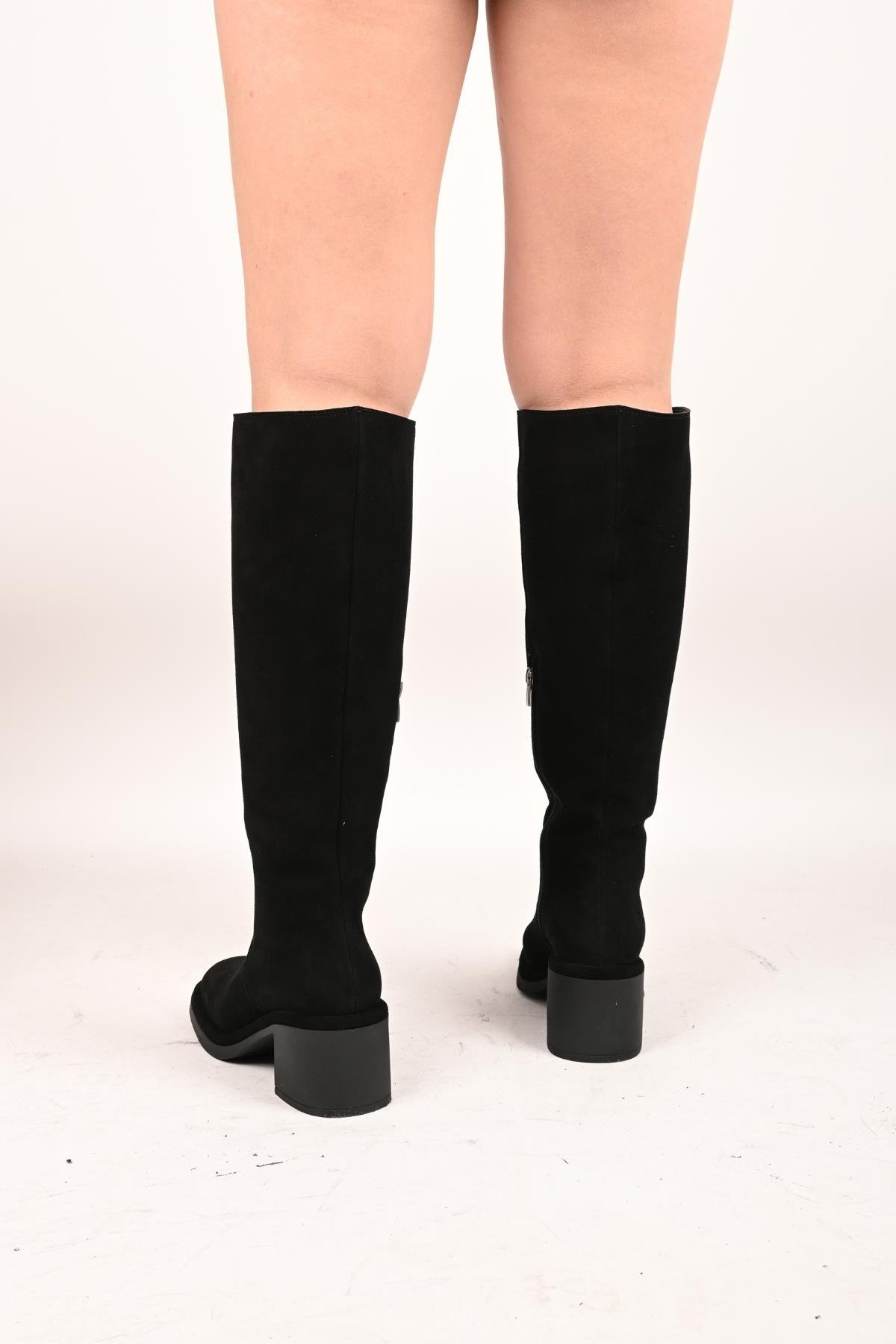 Bestello Bağcıksız Fermuarlı Termo Taban Hakiki Deri Topuklu Çizme 336-1235 Kadın Çizme336-1235_SIYAH SUET_36High Boots