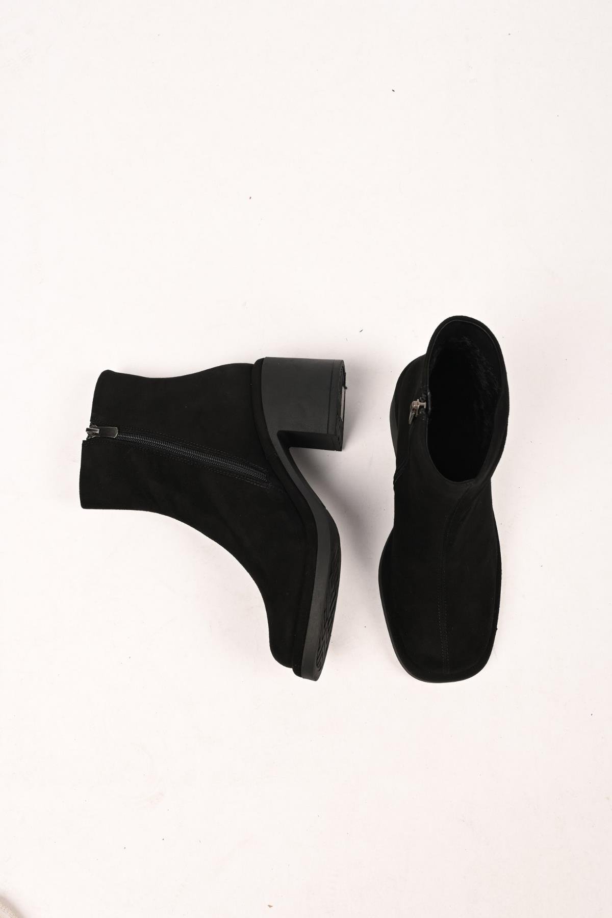 Bestello Bağcıksız Fermuarlı Termo Taban Hakiki Deri Topuklu Bot 336-1231 Kadın Bot336-1231_SIYAH SUET_36Heeled Boots