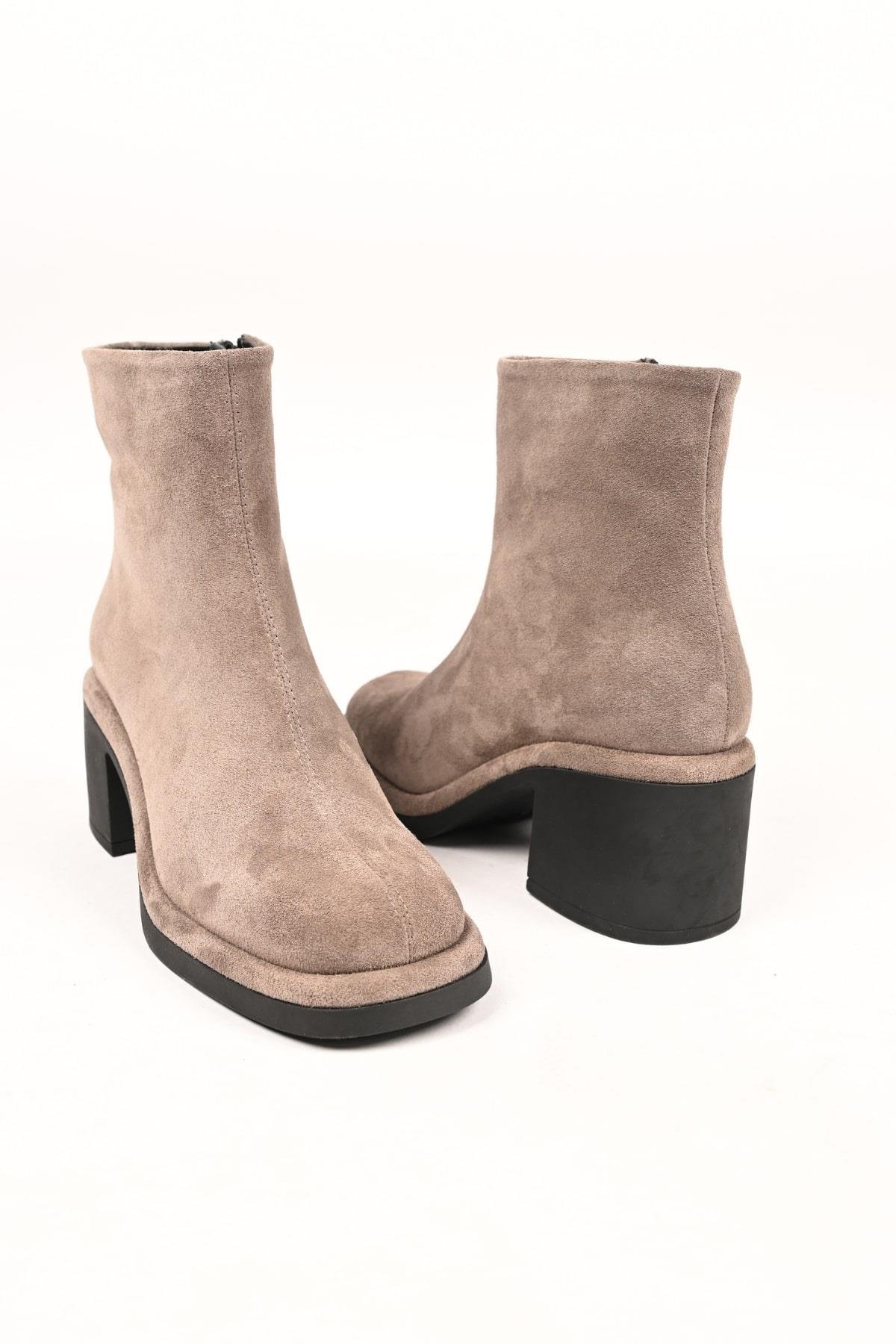 Bestello Bağcıksız Fermuarlı Termo Taban Hakiki Deri Topuklu Bot 336-1231 Kadın Bot336-1231_VIZON SUET_36Heeled Boots