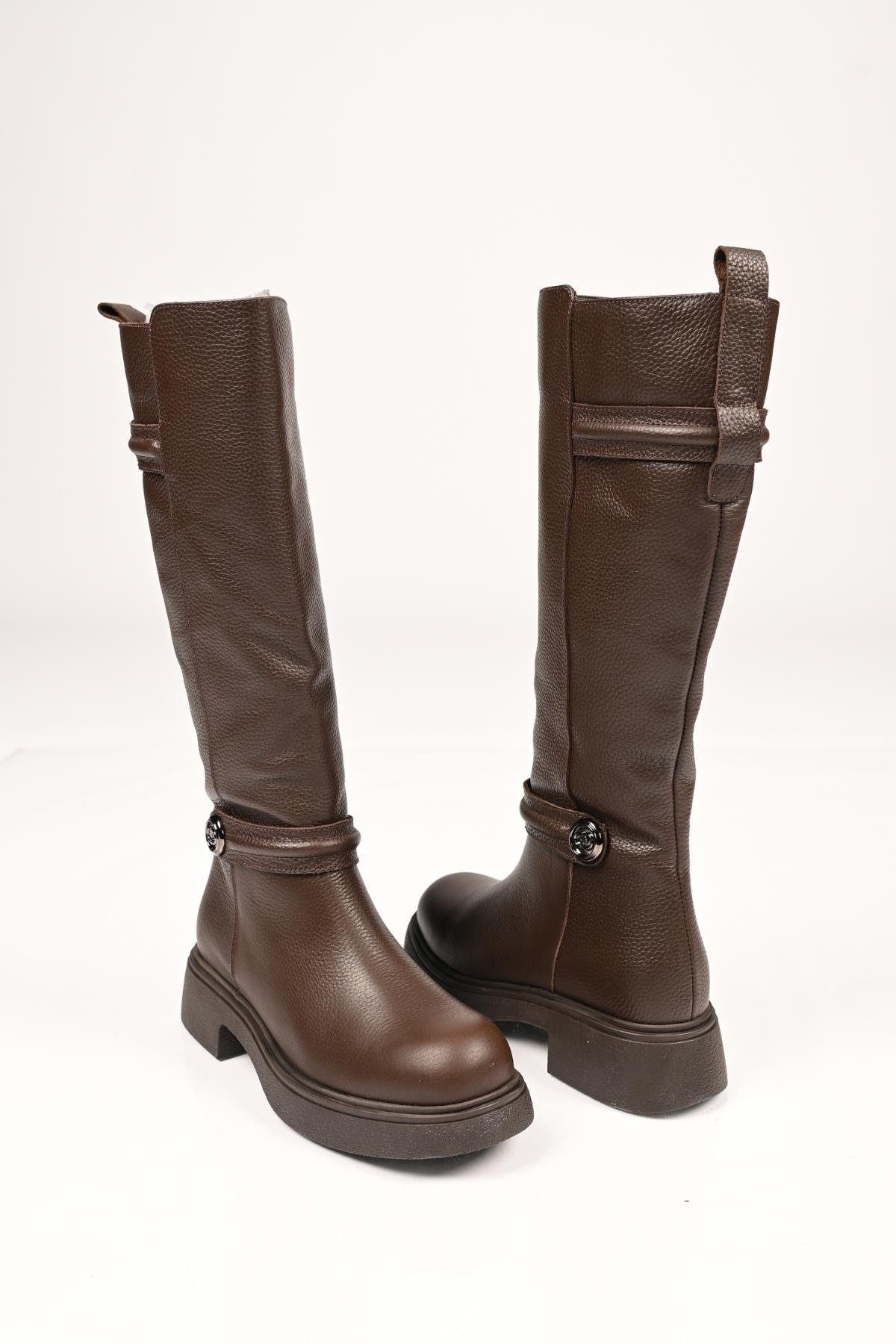Bestello Bağcıksız Fermuarlı Termo Taban Hakiki Deri Çizme 334-2000 Kadın Çizme334-2000_KAHVE_36High Boots