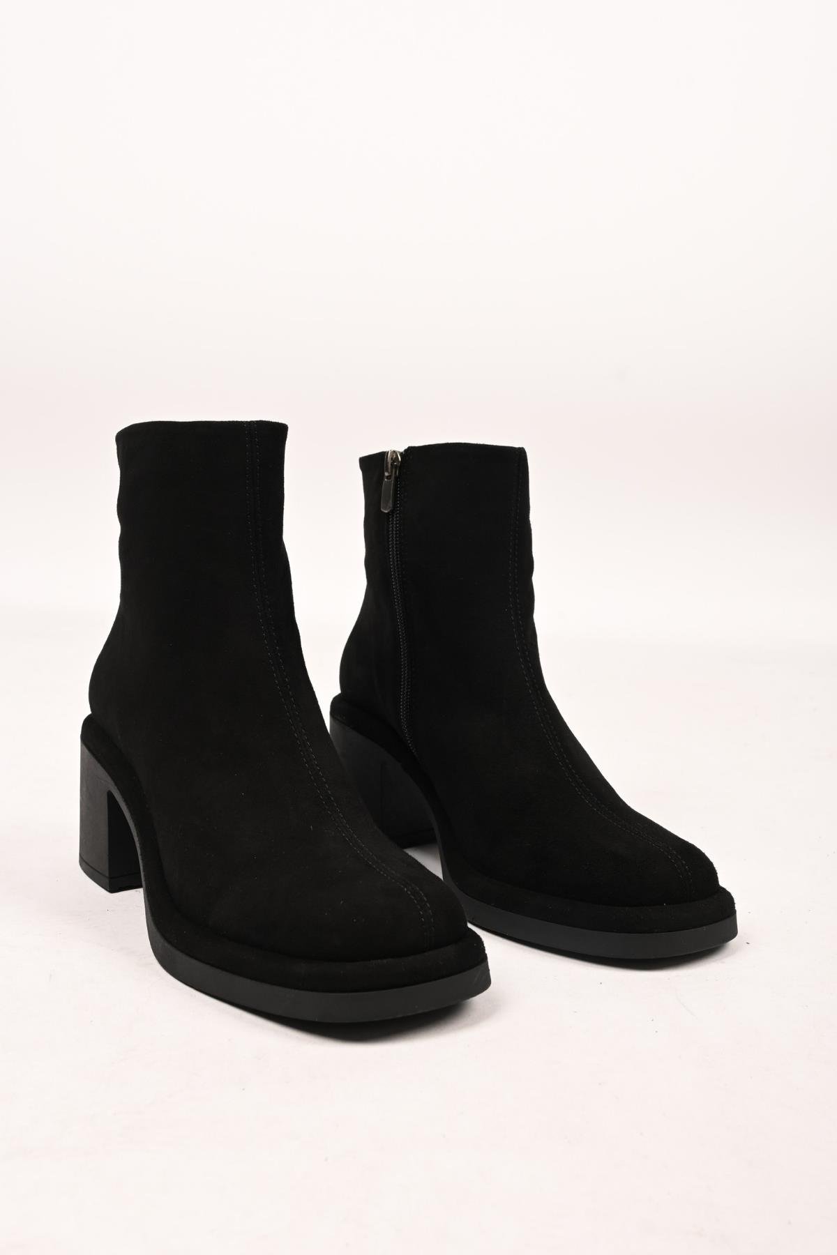 Bestello Bağcıksız Fermuarlı Termo Taban Hakiki Deri Topuklu Bot 336-1231 Kadın Bot336-1231_SIYAH SUET_36Heeled Boots