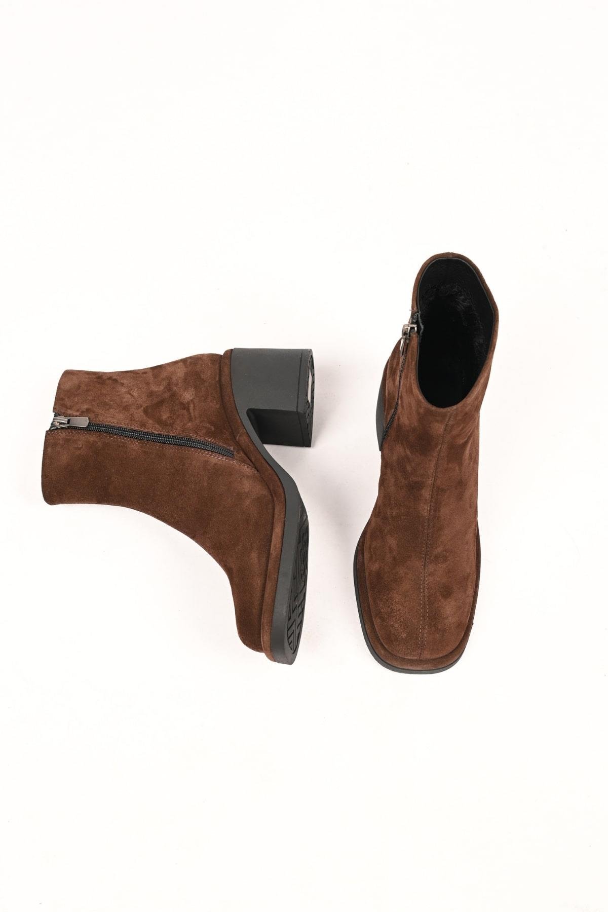 Bestello Bağcıksız Fermuarlı Termo Taban Hakiki Deri Topuklu Bot 336-1231 Kadın Bot336-1231_KAHVE SUET_36Heeled Boots