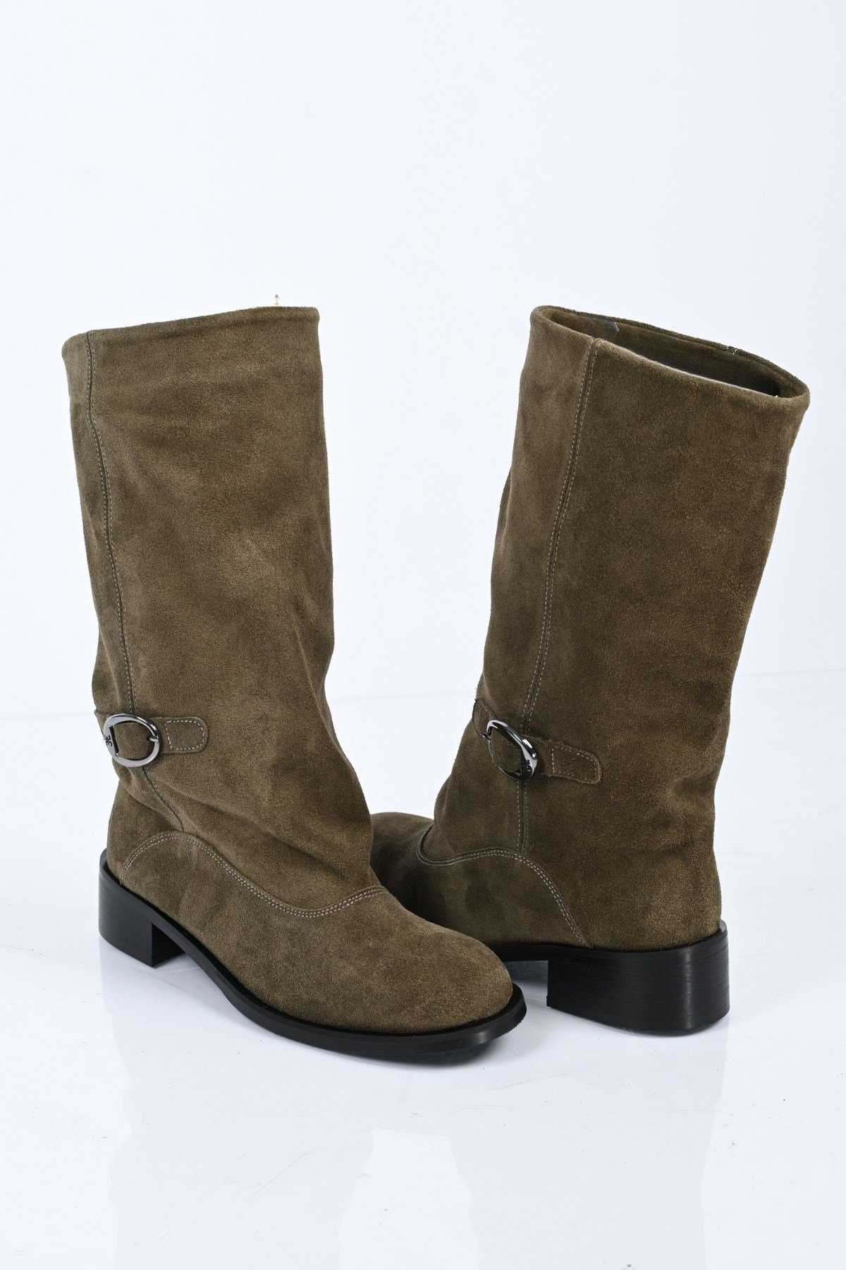 Bestello Bağcıksız Fermuarsız Hakiki Deri Geniş Konç Bot 340-5202 Kadın Bot340-5202_HAKI SUET_36Casual Boots