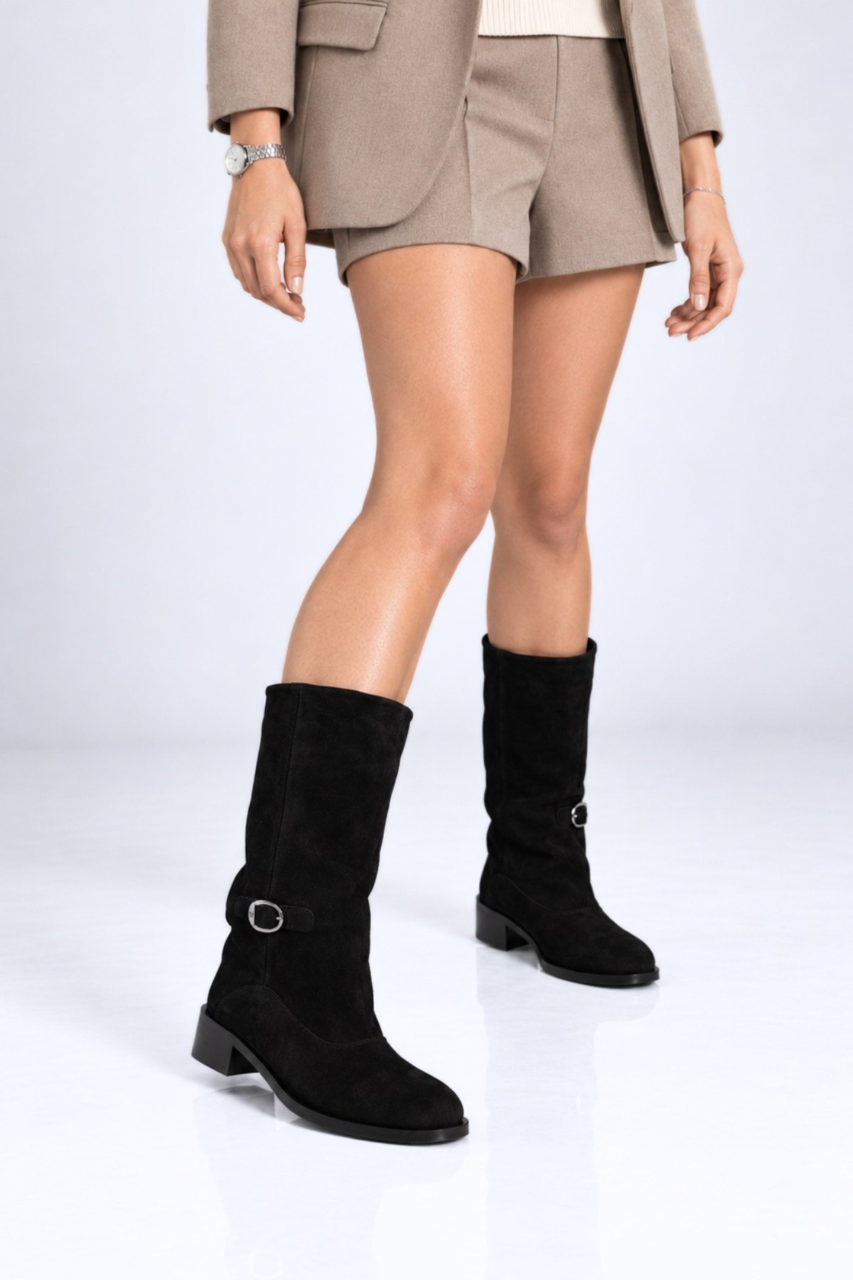 Bestello Bağcıksız Fermuarsız Hakiki Deri Geniş Konç Bot 340-5202 Kadın Bot340-5202_SIYAH SUET_36Casual Boots