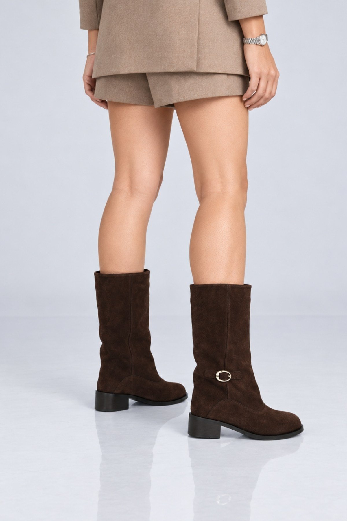 Bestello Bağcıksız Fermuarsız Hakiki Deri Geniş Konç Bot 340-5202 Kadın Bot340-5202_KAHVE SUET_36Casual Boots