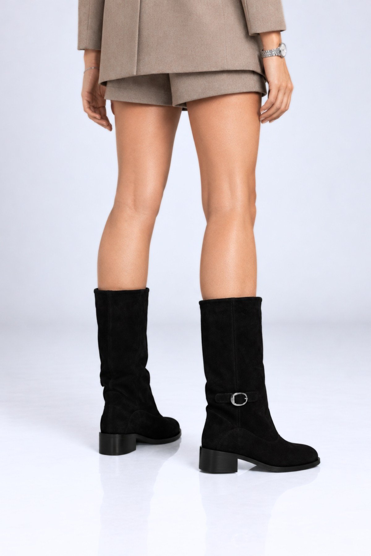 Bestello Bağcıksız Fermuarsız Hakiki Deri Geniş Konç Bot 340-5202 Kadın Bot340-5202_SIYAH SUET_36Casual Boots