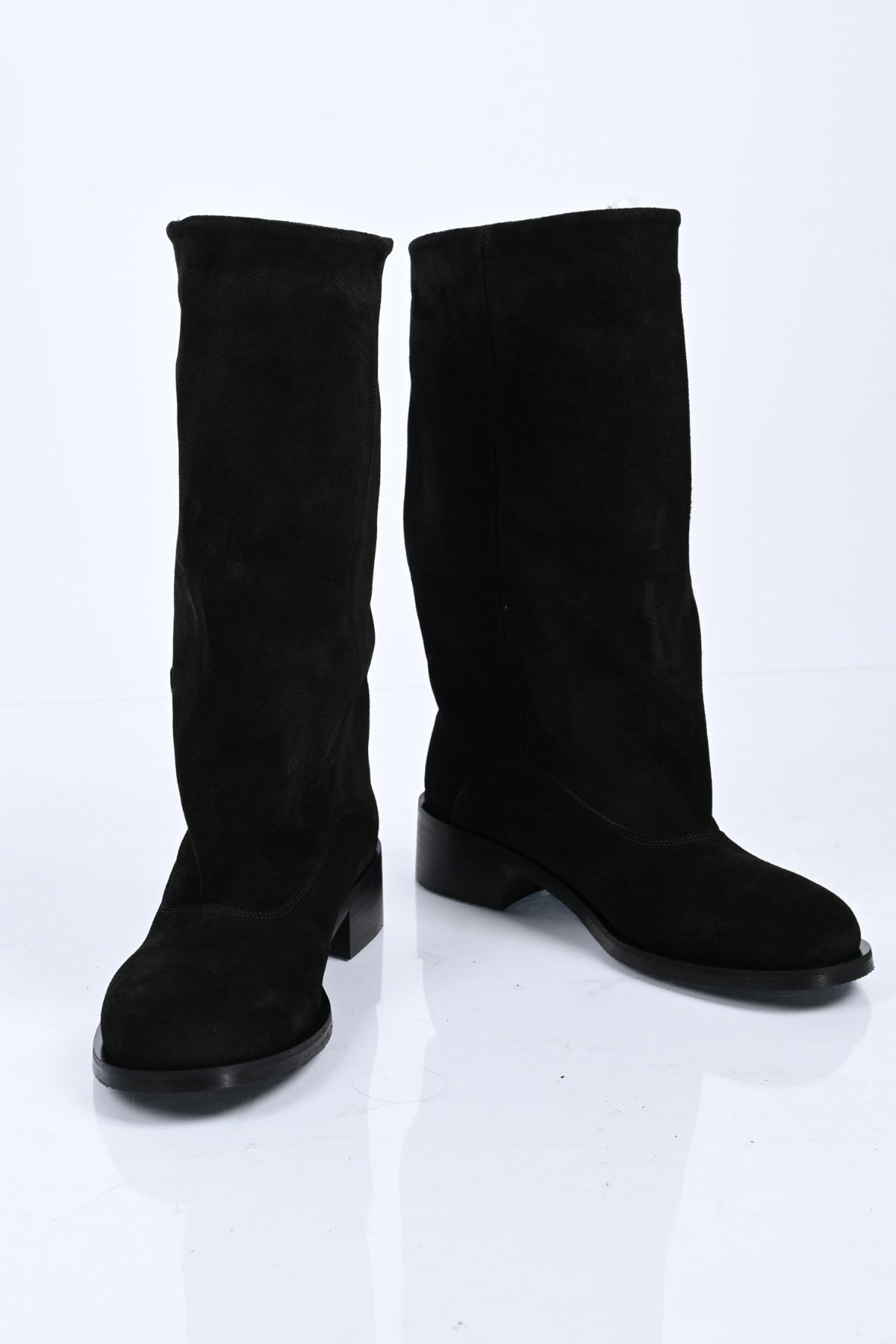 Bestello Bağcıksız Fermuarsız Hakiki Deri Geniş Konç Bot 340-5202 Kadın Bot340-5202_SIYAH SUET_36Casual Boots