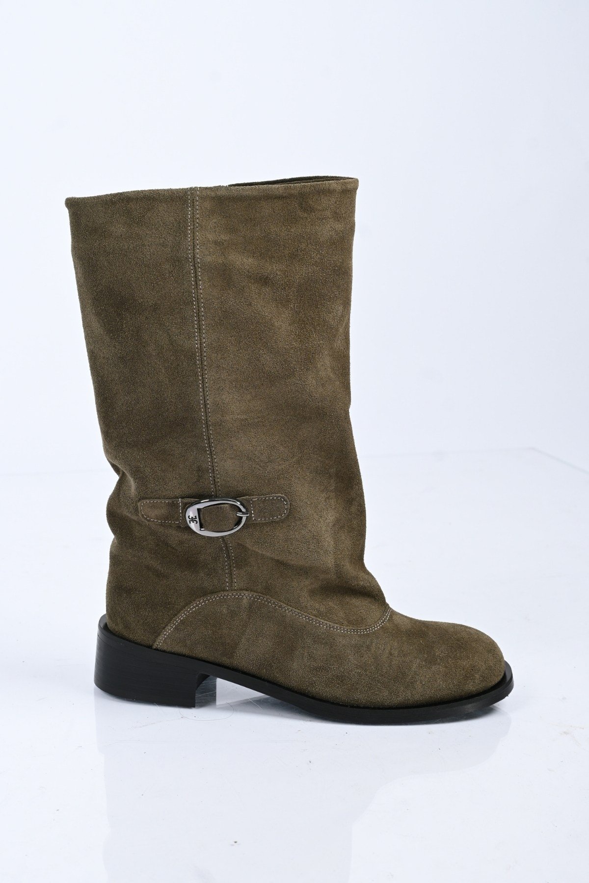 Bestello Bağcıksız Fermuarsız Hakiki Deri Geniş Konç Bot 340-5202 Kadın Bot340-5202_HAKI SUET_36Casual Boots