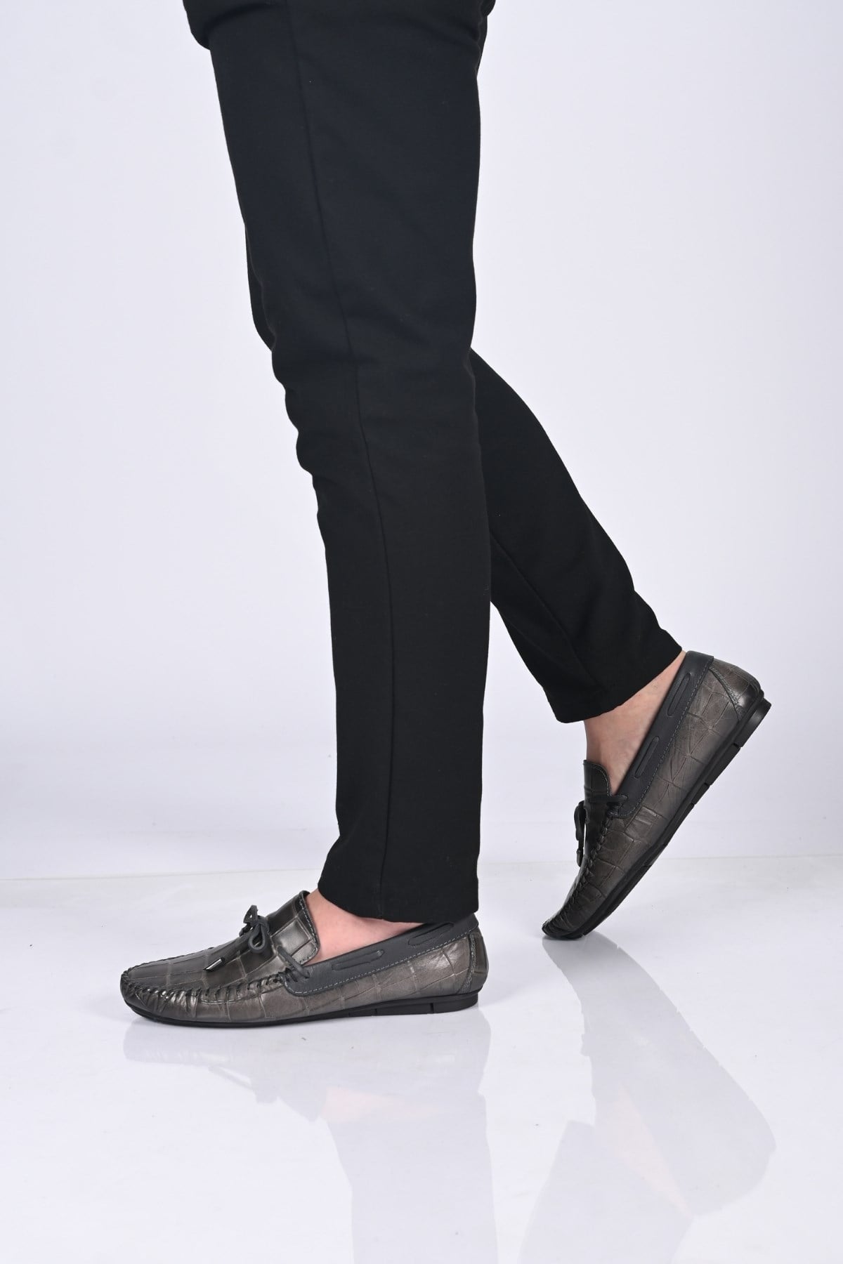 Bestello Bağcıksız Fiyonklu Poliüretan Taban Hakiki Deri Loafer 028-2068-26Y Erkek Ayakkabı028-2068-26Y_GRI KROKO_39Loafer