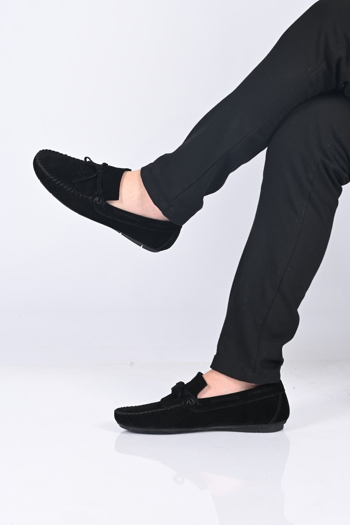 Bestello Bağcıksız Fiyonklu Poliüretan Taban Hakiki Deri Loafer 028-2065 Erkek Ayakkabı028-2065_SIYAH SUET_39Loafer