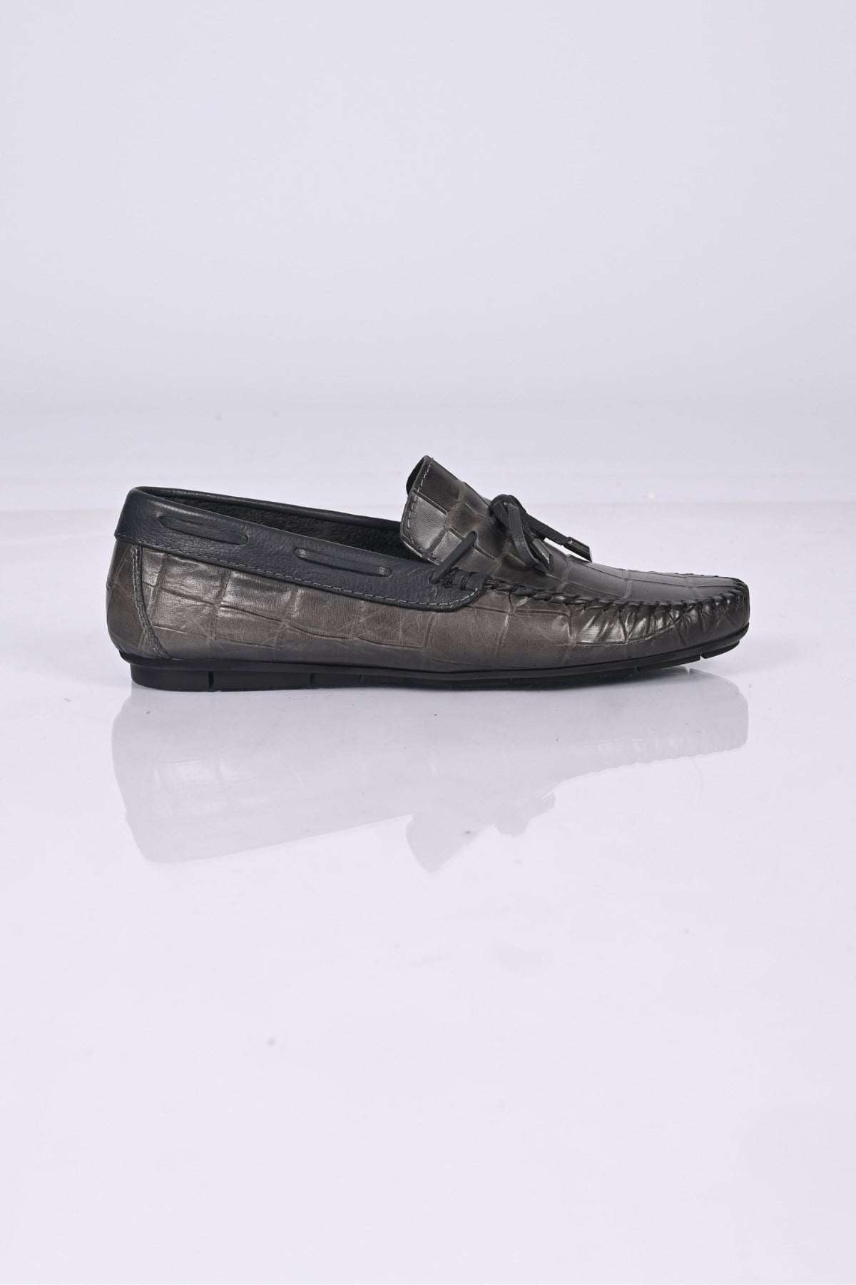 Bestello Bağcıksız Fiyonklu Poliüretan Taban Hakiki Deri Loafer 028-2068-26Y Erkek Ayakkabı028-2068-26Y_GRI KROKO_39Loafer