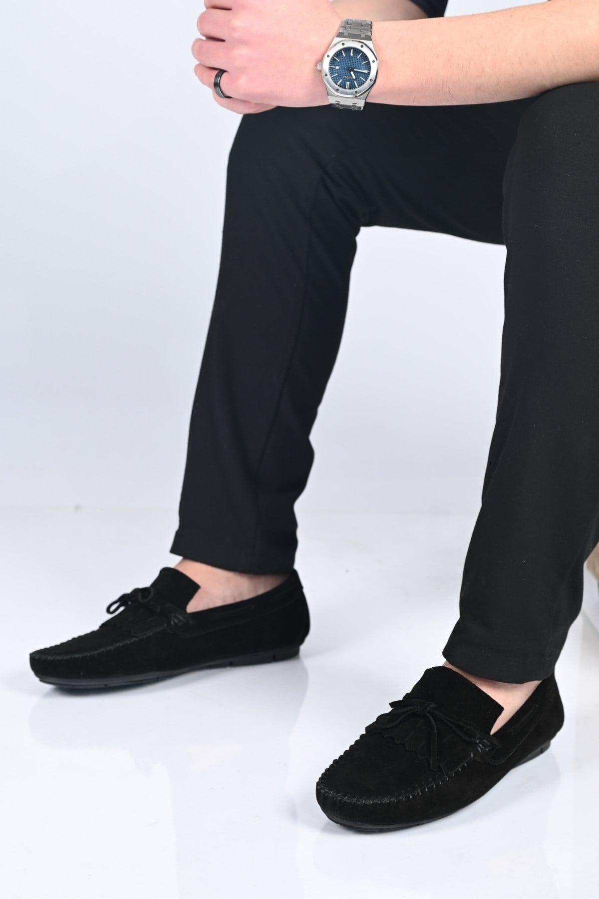 Bestello Bağcıksız Fiyonklu Poliüretan Taban Hakiki Deri Loafer 028-2065 Erkek Ayakkabı028-2065_SIYAH SUET_39Loafer