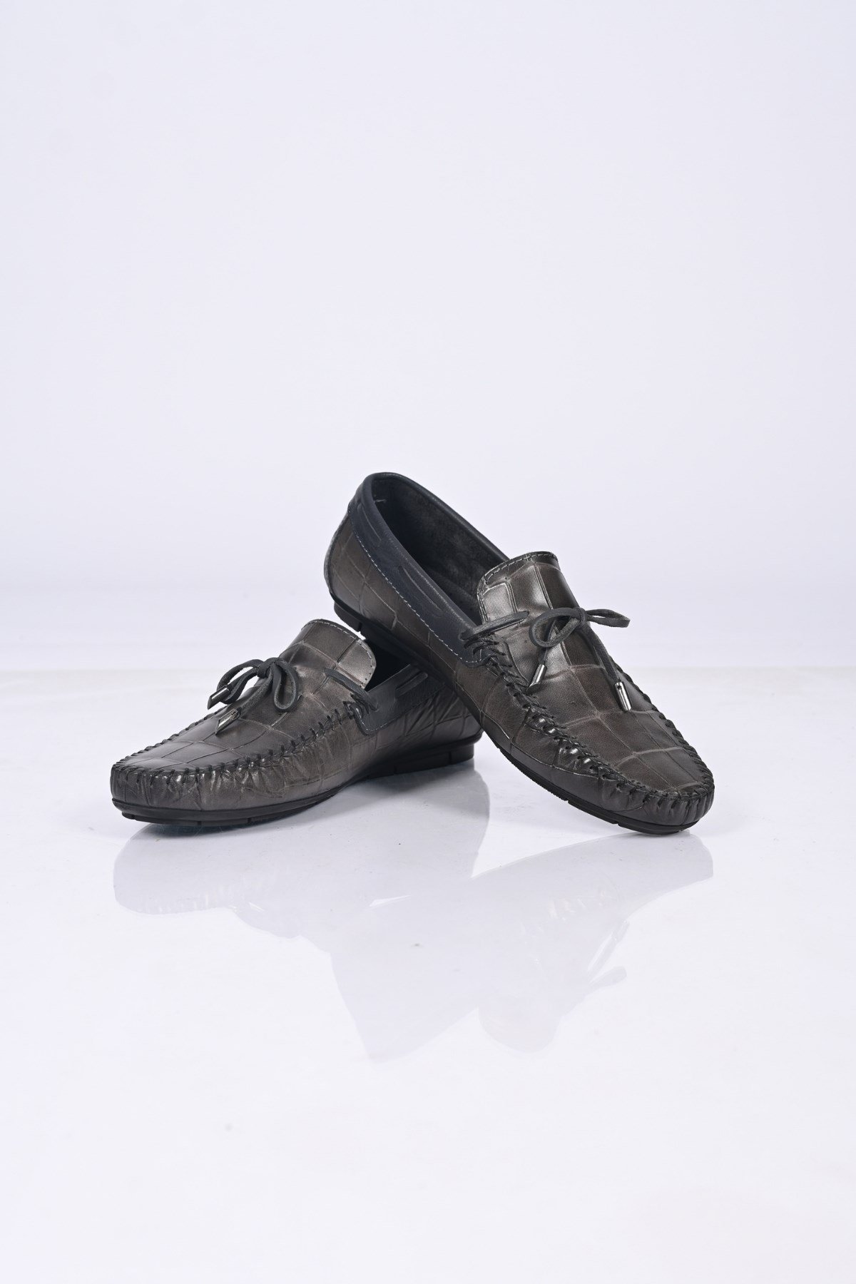 Bestello Bağcıksız Fiyonklu Poliüretan Taban Hakiki Deri Loafer 028-2068-26Y Erkek Ayakkabı028-2068-26Y_GRI KROKO_39Loafer