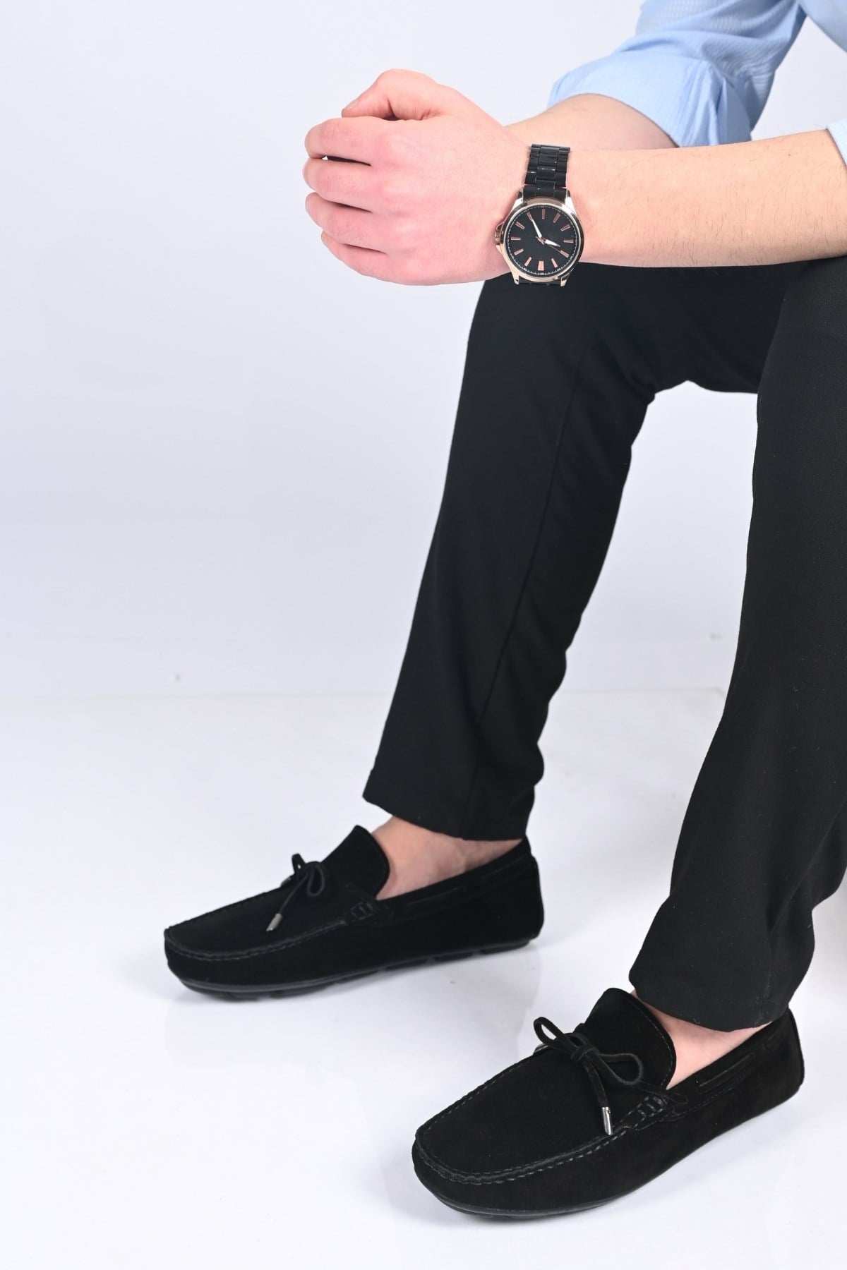 Bestello Bağcıksız Fiyonklu Poliüretan Taban Hakiki Deri Loafer 028-1041 Erkek Ayakkabı028-1041_SIYAH SUET_40Loafer