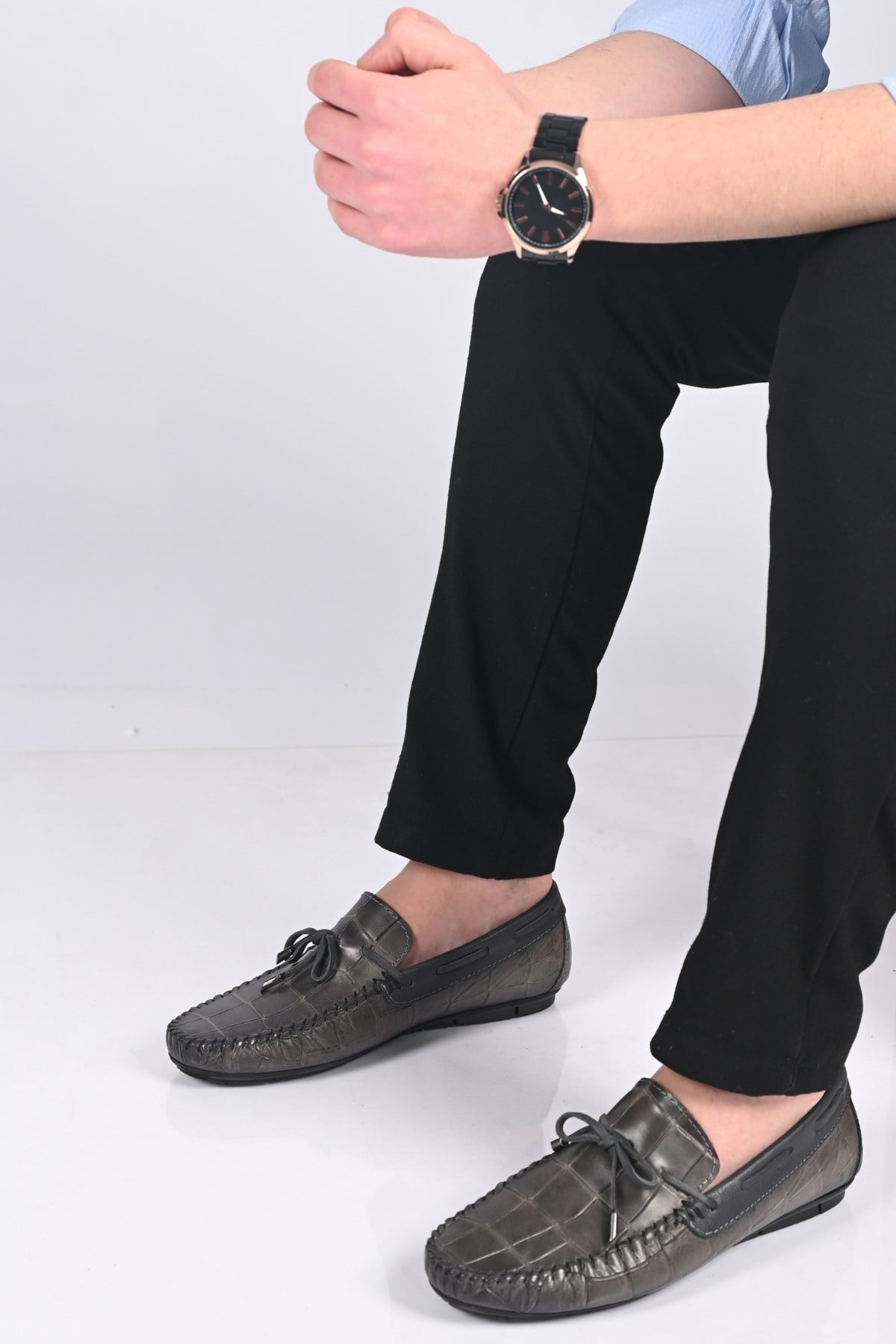 Bestello Bağcıksız Fiyonklu Poliüretan Taban Hakiki Deri Loafer 028-2068-26Y Erkek Ayakkabı028-2068-26Y_GRI KROKO_39Loafer