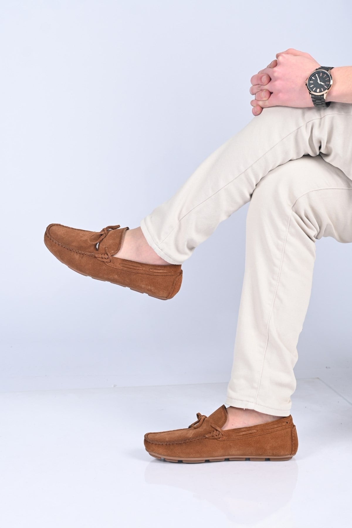 Bestello Bağcıksız Fiyonklu Poliüretan Taban Hakiki Deri Loafer 028-1041 Erkek Ayakkabı028-1041_TABA SUET_40Loafer