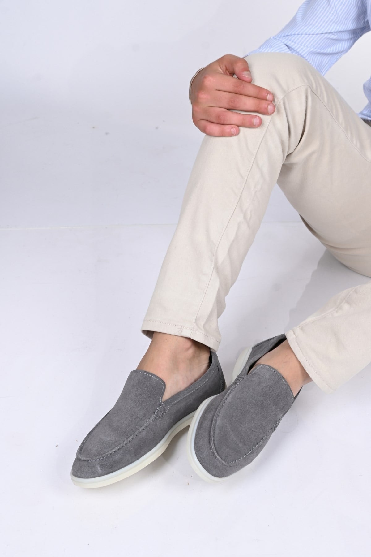 Bestello Bağcıksız Kauçuk Taban Hakiki Deri Loafer 028-2000 Erkek Ayakkabı028-2000_GRI SUET_39Loafers