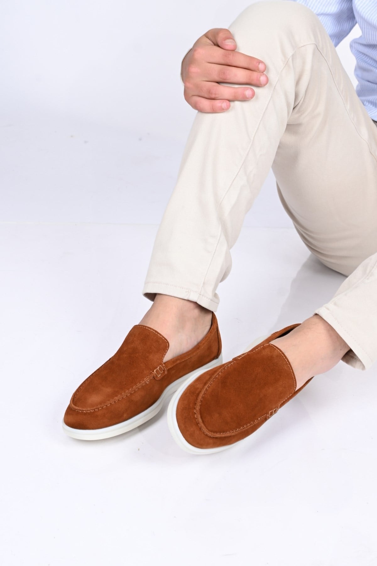 Bestello Bağcıksız Kauçuk Taban Hakiki Deri Loafer 028-2000 Erkek Ayakkabı028-2000_TABA SUET_39Loafers