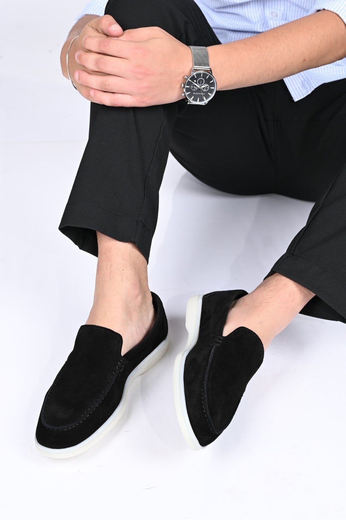 Bestello Bağcıksız Kauçuk Taban Hakiki Deri Loafer 028-2000 Erkek Ayakkabı028-2000_SIYAH SUET_39Loafers
