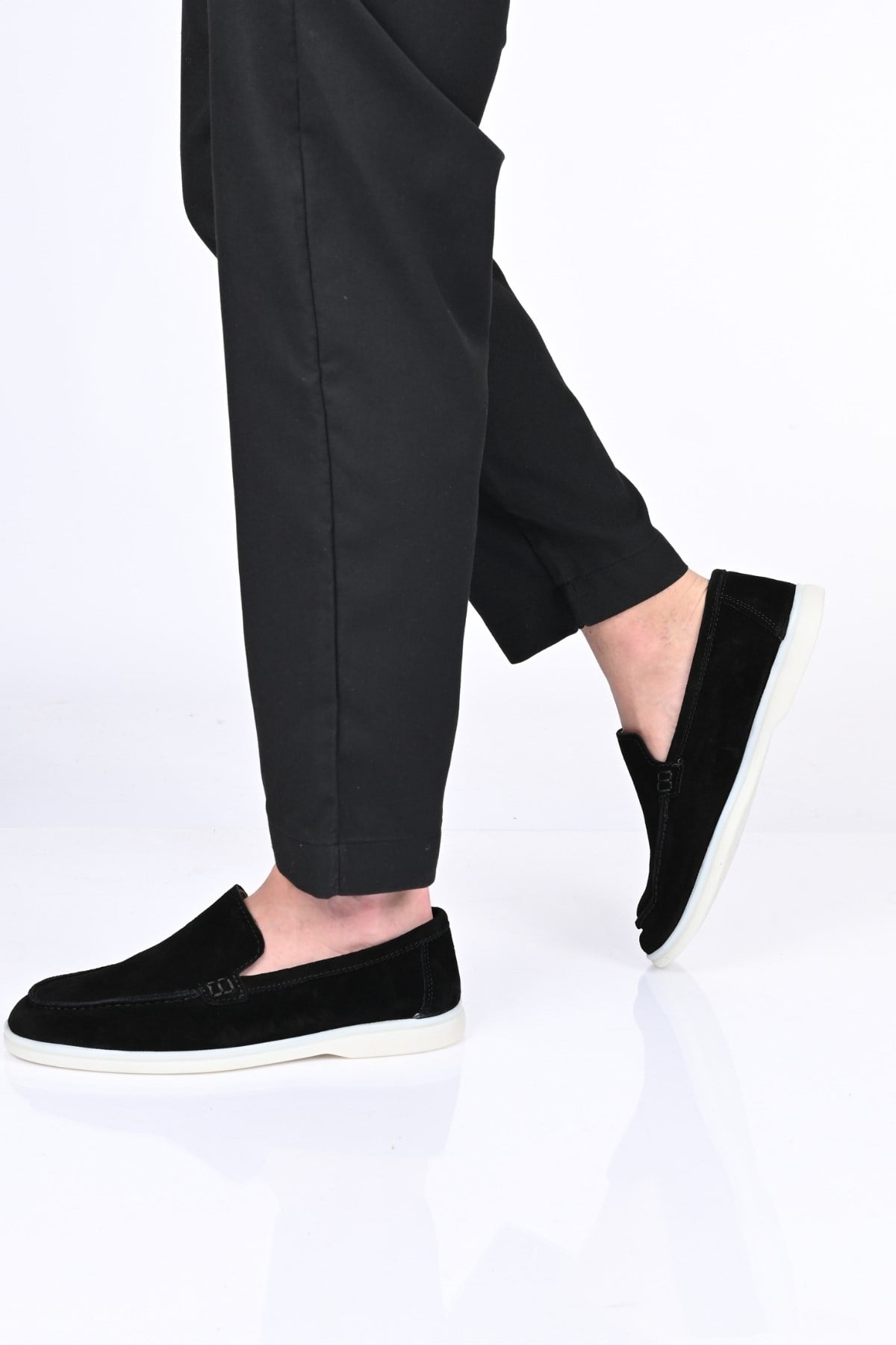 Bestello Bağcıksız Kauçuk Taban Hakiki Deri Loafer 028-2000 Erkek Ayakkabı028-2000_SIYAH SUET_39Loafers