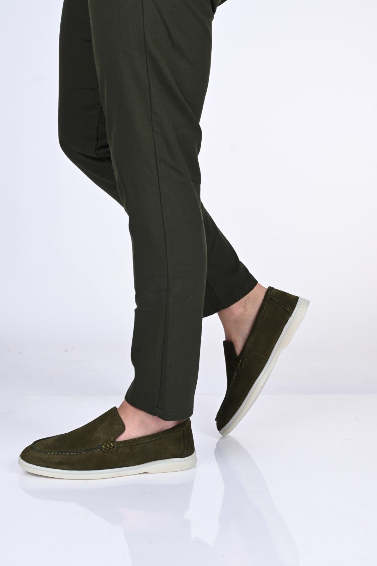 Bestello Bağcıksız Kauçuk Taban Hakiki Deri Loafer 028-2000 Erkek Ayakkabı028-2000_HAKI SUET_39Loafers