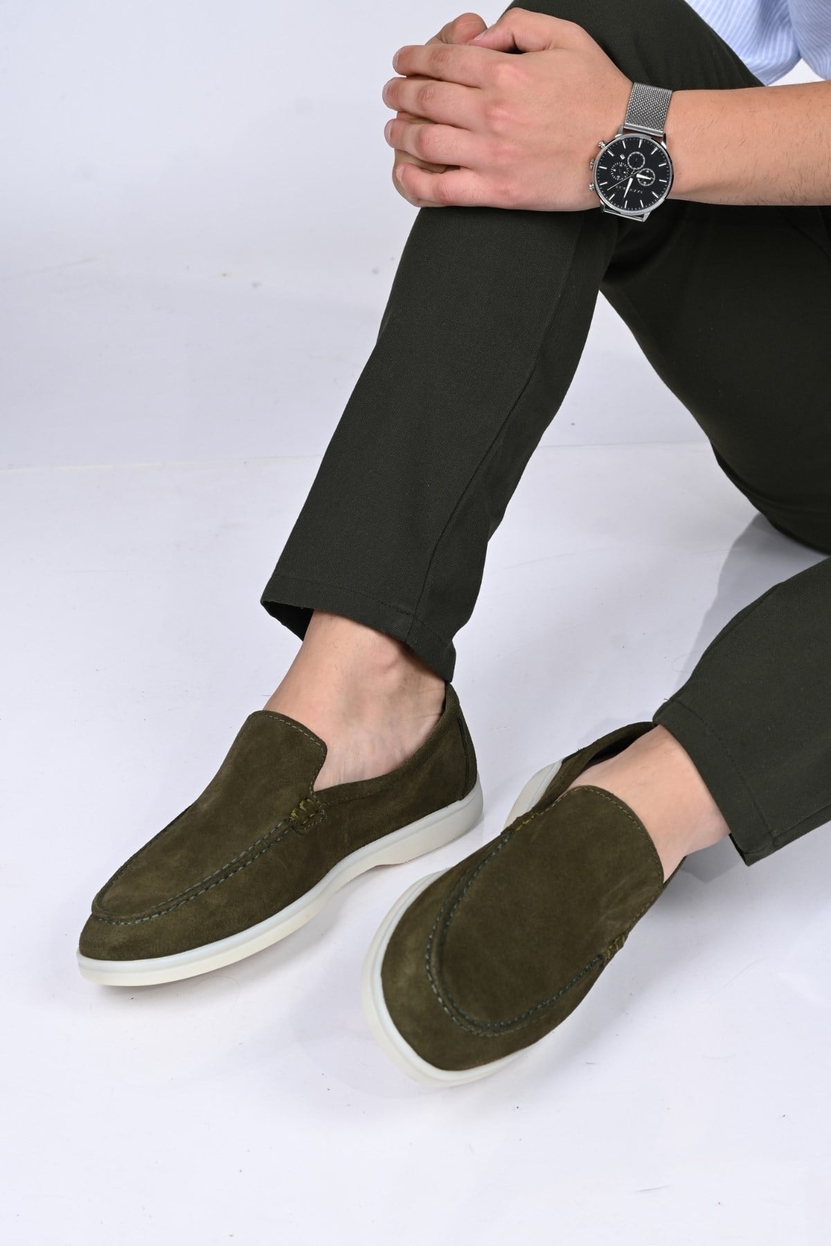 Bestello Bağcıksız Kauçuk Taban Hakiki Deri Loafer 028-2000 Erkek Ayakkabı028-2000_HAKI SUET_39Loafers