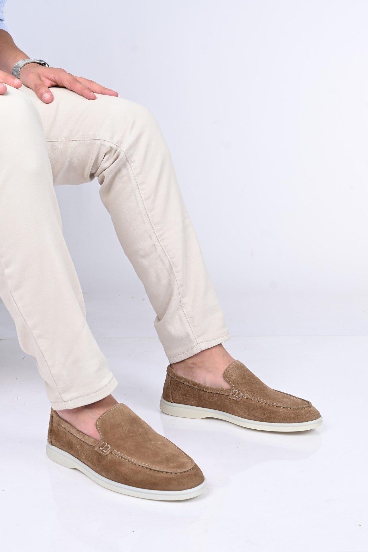 Bestello Bağcıksız Kauçuk Taban Hakiki Deri Loafer 028-2000 Erkek Ayakkabı028-2000_KUM SUET_39Loafers