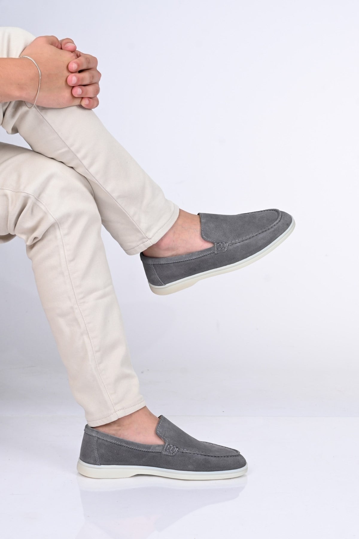 Bestello Bağcıksız Kauçuk Taban Hakiki Deri Loafer 028-2000 Erkek Ayakkabı028-2000_GRI SUET_39Loafers