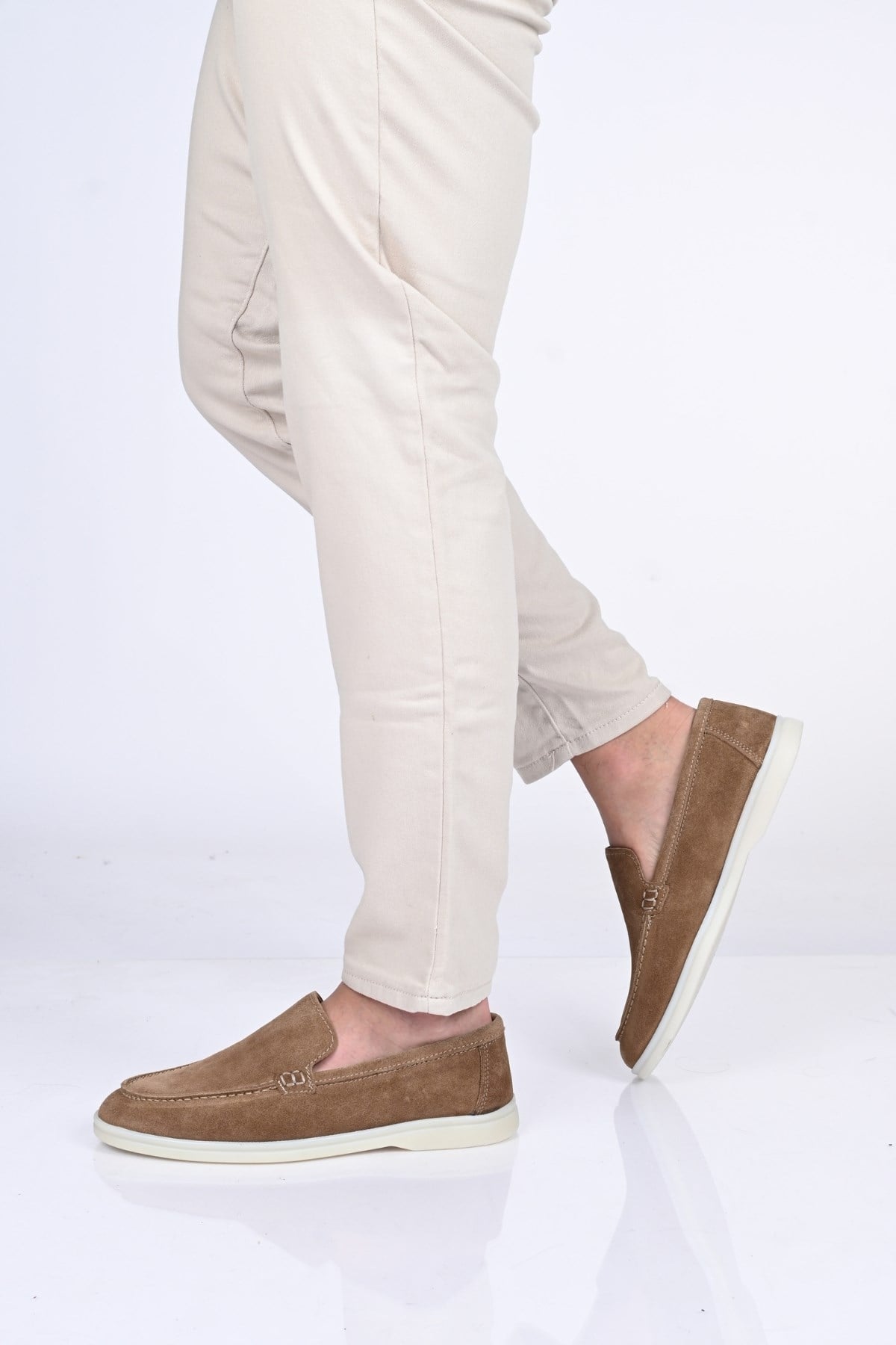 Bestello Bağcıksız Kauçuk Taban Hakiki Deri Loafer 028-2000 Erkek Ayakkabı028-2000_KUM SUET_39Loafers