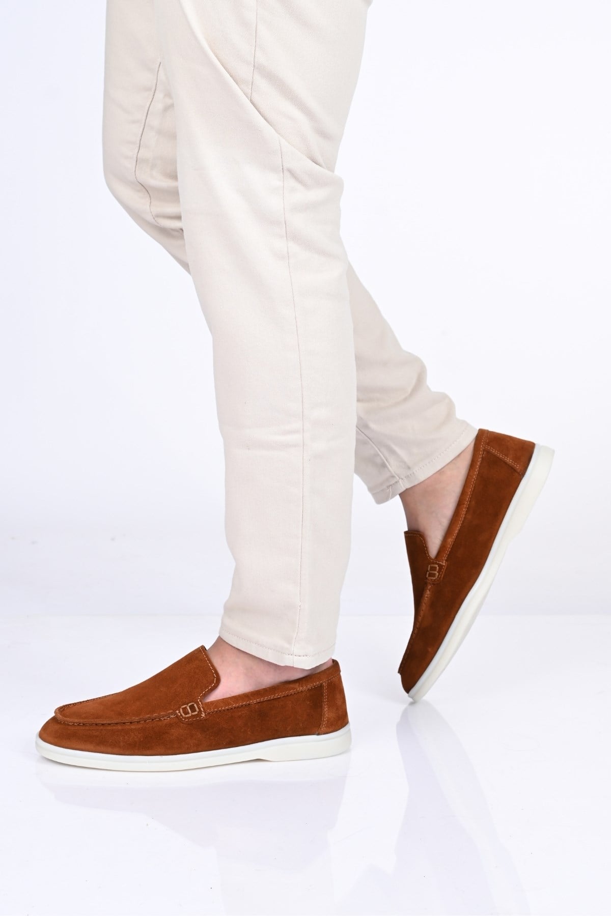 Bestello Bağcıksız Kauçuk Taban Hakiki Deri Loafer 028-2000 Erkek Ayakkabı028-2000_TABA SUET_39Loafers
