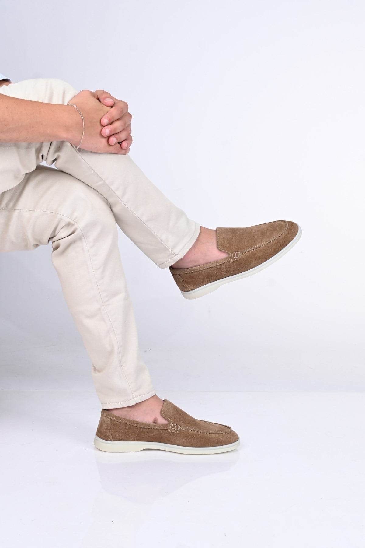 Bestello Bağcıksız Kauçuk Taban Hakiki Deri Loafer 028-2000 Erkek Ayakkabı028-2000_KUM SUET_39Loafers
