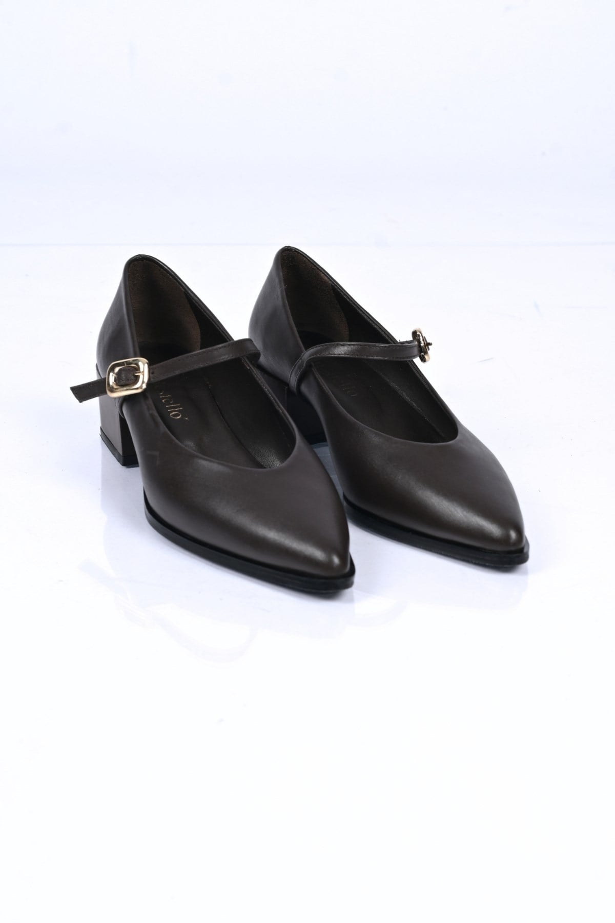 Bestello Bağcıksız Kemer Tokalı Neolit Taban Hakiki Deri Kalın Topuklu Ayakkabı 342-042 Kadın Ayakka342-042_KAHVE_35Thick Heels