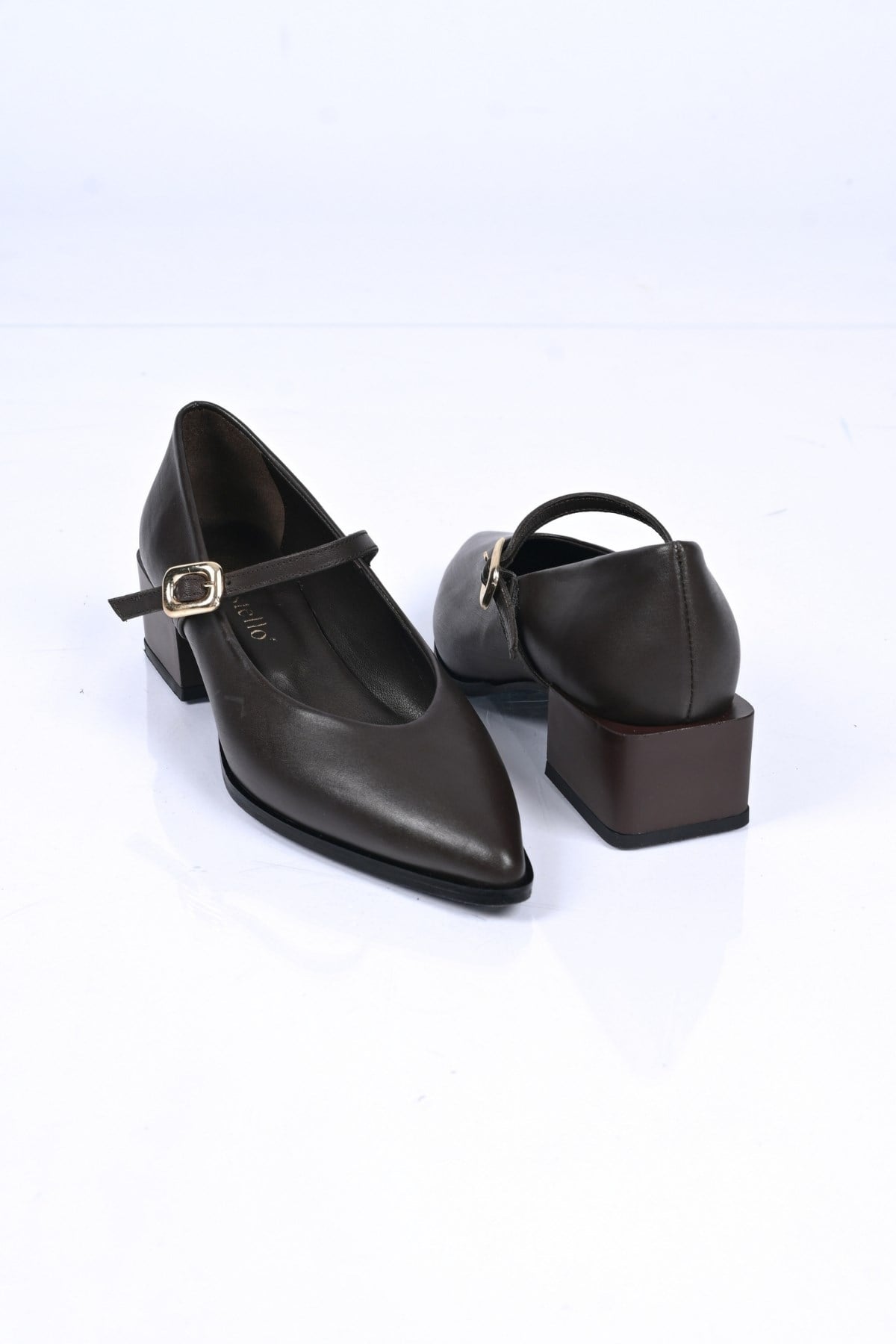 Bestello Bağcıksız Kemer Tokalı Neolit Taban Hakiki Deri Kalın Topuklu Ayakkabı 342-042 Kadın Ayakka342-042_KAHVE_35Thick Heels