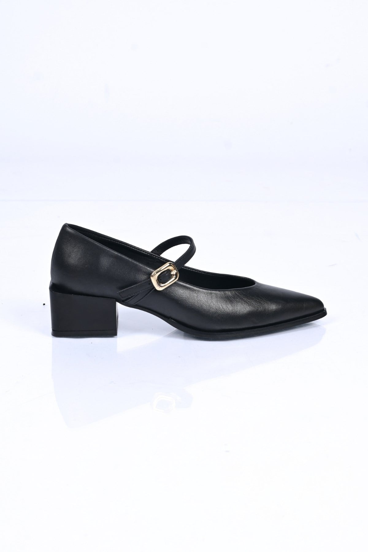 Bestello Bağcıksız Kemer Tokalı Neolit Taban Hakiki Deri Kalın Topuklu Ayakkabı 342-042 Kadın Ayakka342-042_SIYAH_35Thick Heels