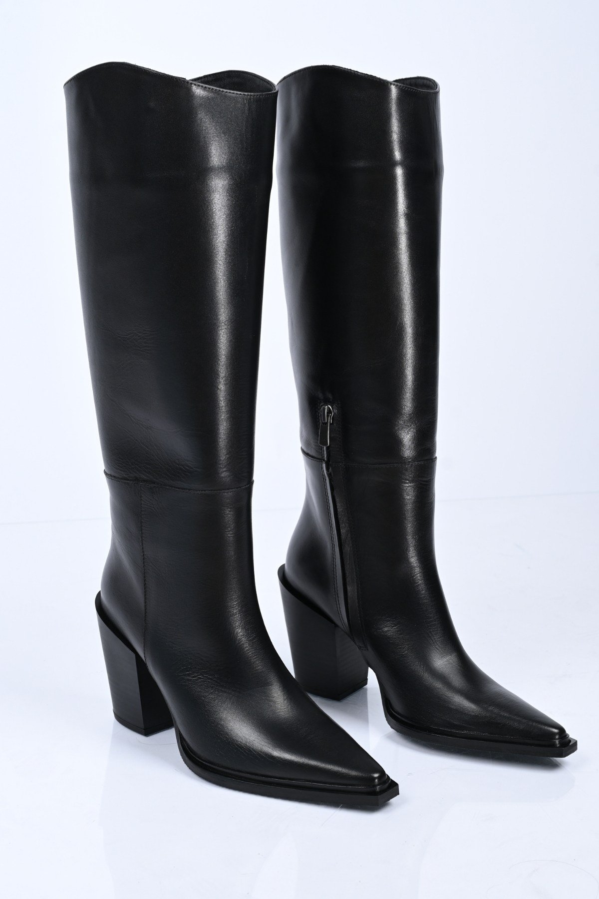 Bestello Bağcıksız Kısa Fermuarlı Hakiki Deri Yüksek Topuklu Çizme 346-1698 Kadın Çizme346-1698_SIYAH_35High Boots