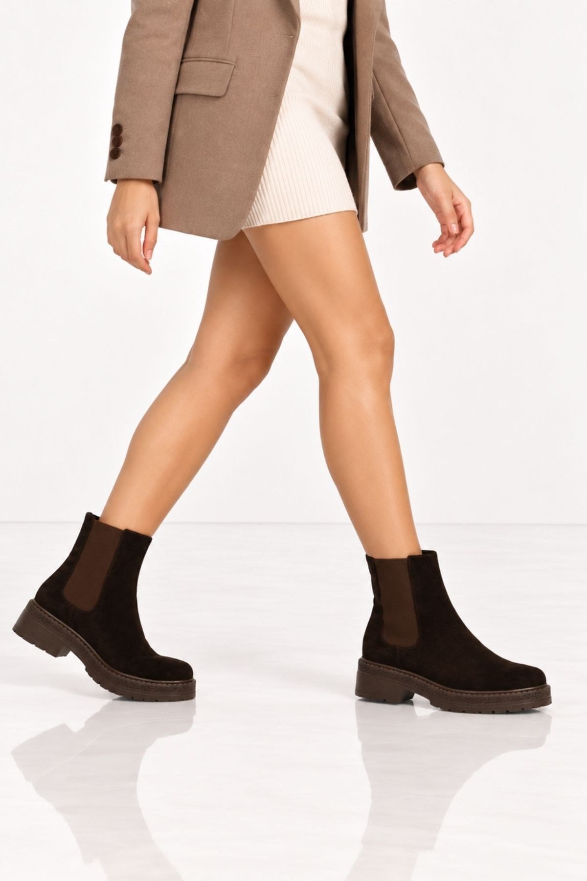 Bestello Bağcıksız Lastikli Hakiki Deri Casual Bot 335-700 Kadın Bot335-700_KAHVE SUET_36Casual Boots