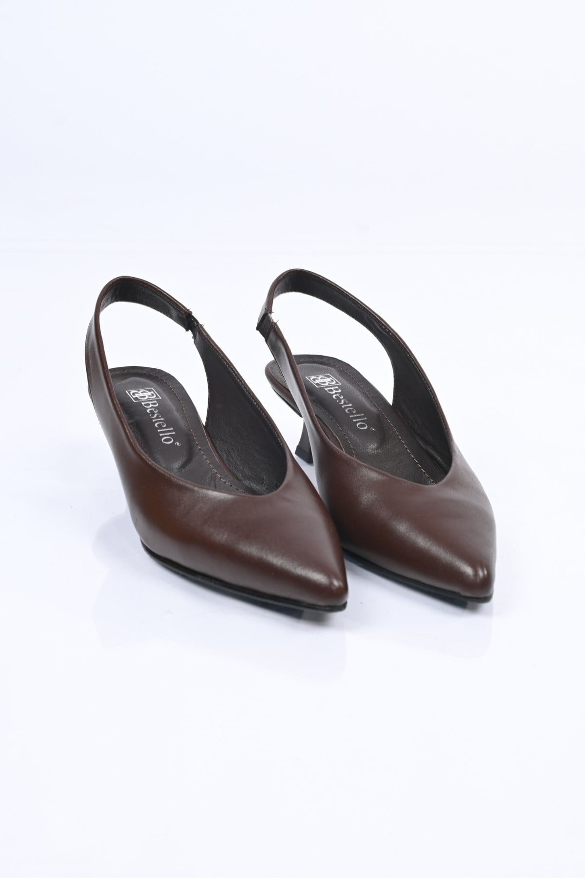 Bestello Bağcıksız Neolit Taban Hakiki Deri Arkası Açık İnce Topuklu Ayakkabı 342-041 Kadın Ayakkabı342-041_KAHVE_35Thin Heels