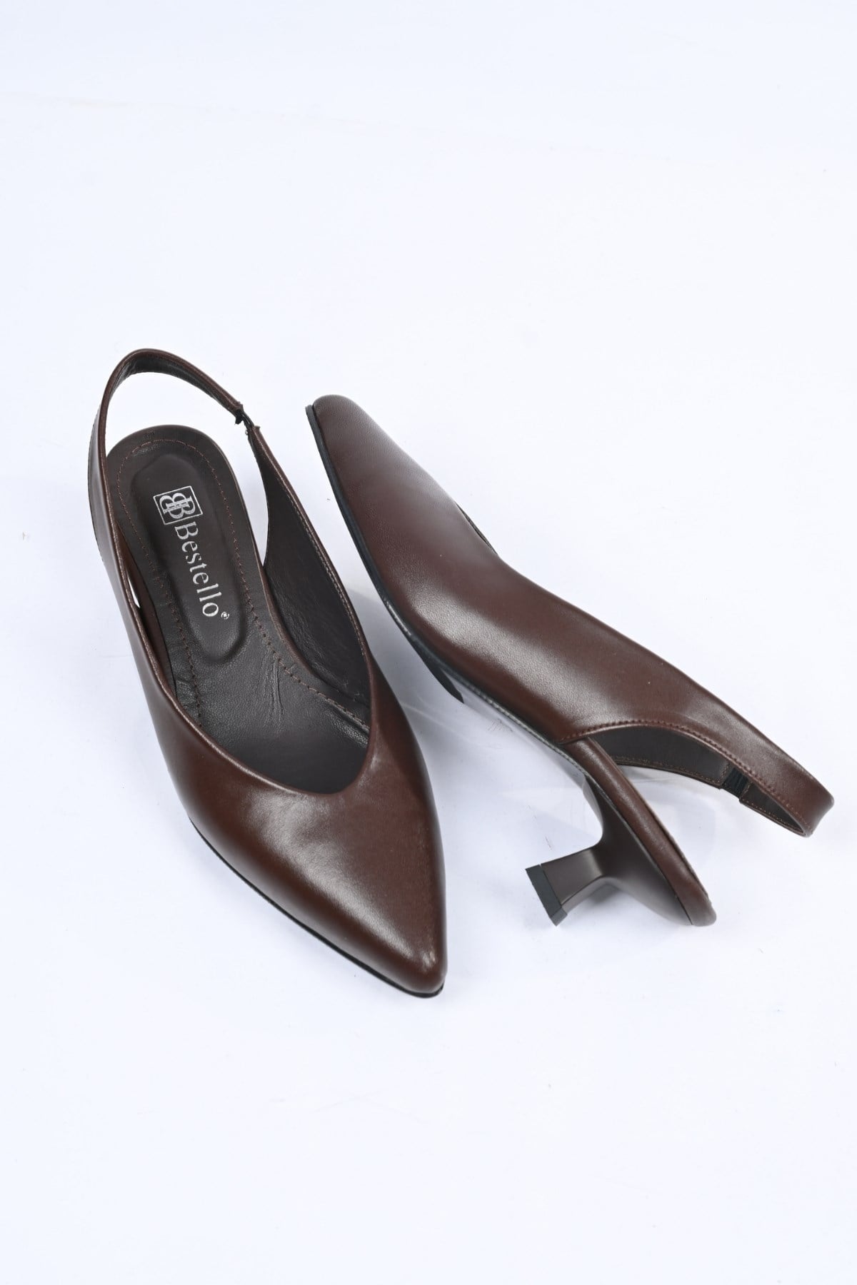 Bestello Bağcıksız Neolit Taban Hakiki Deri Arkası Açık İnce Topuklu Ayakkabı 342-041 Kadın Ayakkabı342-041_KAHVE_35Thin Heels