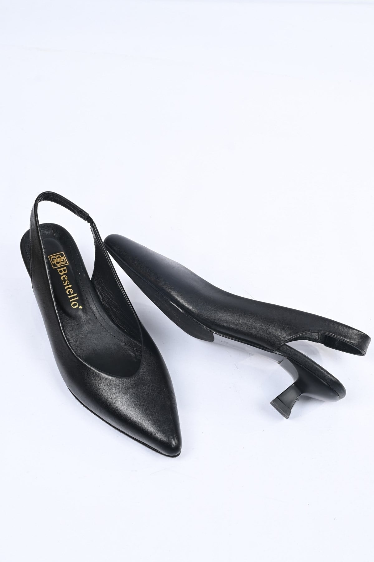 Bestello Bağcıksız Neolit Taban Hakiki Deri Arkası Açık İnce Topuklu Ayakkabı 342-041 Kadın Ayakkabı342-041_SIYAH_35Thin Heels