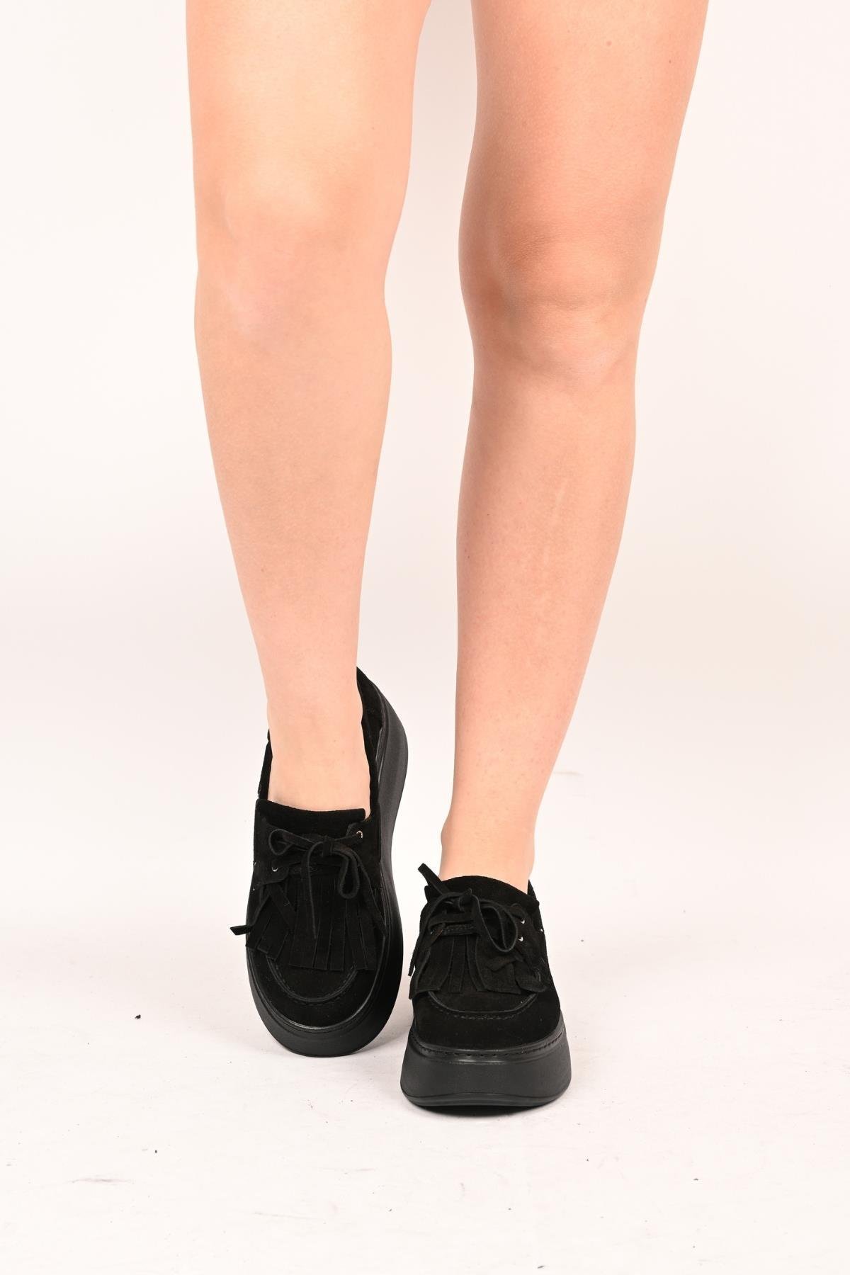 Bestello Bağcıksız Püsküllü Poli Taban Hakiki Deri Casual 334-7877-35 Kadın Ayakkabı334-7877-35_SIYAH SUET_36Casuals