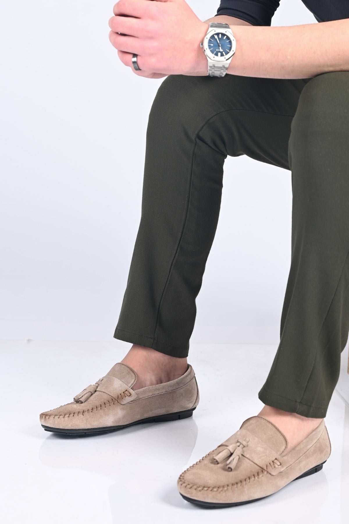 Bestello Bağcıksız Püsküllü Poliüretan Taban Hakiki Deri Loafer 028-2022-26Y Erkek Ayakkabı028-2022-26Y_VIZON SUET_39Loafer