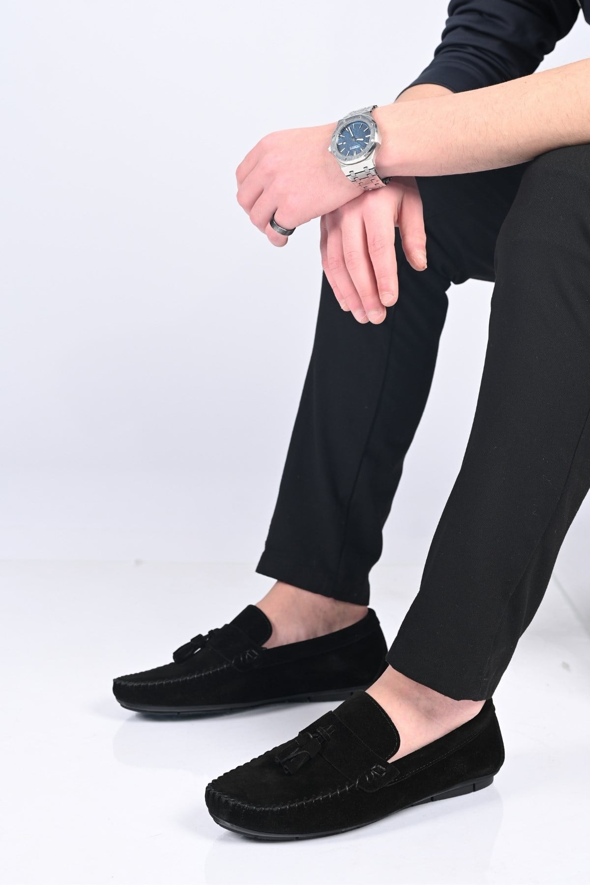 Bestello Bağcıksız Püsküllü Poliüretan Taban Hakiki Deri Loafer 028-2022-26Y Erkek Ayakkabı028-2022-26Y_SIYAH SUET_39Loafer